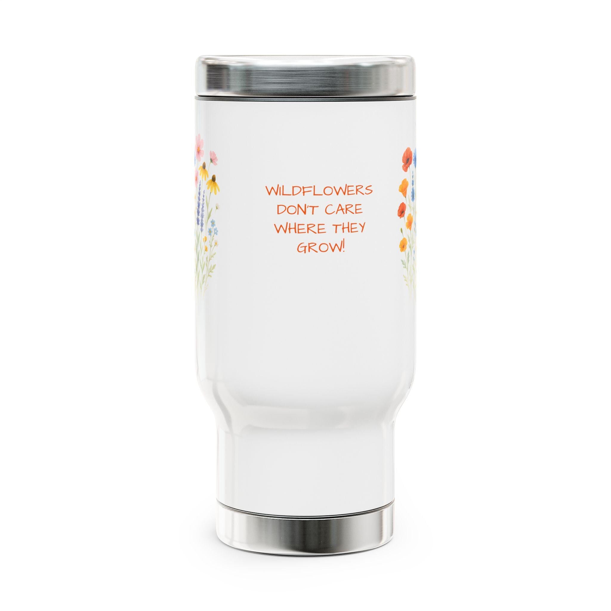 Wildflower Travel Mug, Floral Stainless Steel Coffee Cup, Custom Name or Quote, Camping Gift