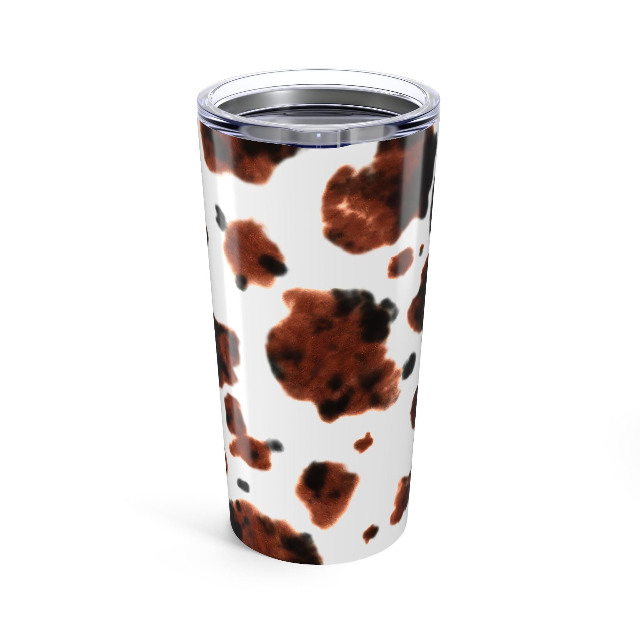 Our personalized cow print tumbler features your custom name wrapped in the cutest brown brindle pattern.  this 20oz stainless steel tumbler has you covered—literally—with a secure, vacuum-insulated lid. 🌼

✓ Add your name for a custom touch that’s udderly adorable 🌿
✓ Double-walled stainless steel keeps drinks hot or cold for hours
✓ Glossy finish shows off the bold cow print in all its glory ✨
✓ Vacuum-insulated with clear push-on lid—perfect for life on the go ☕