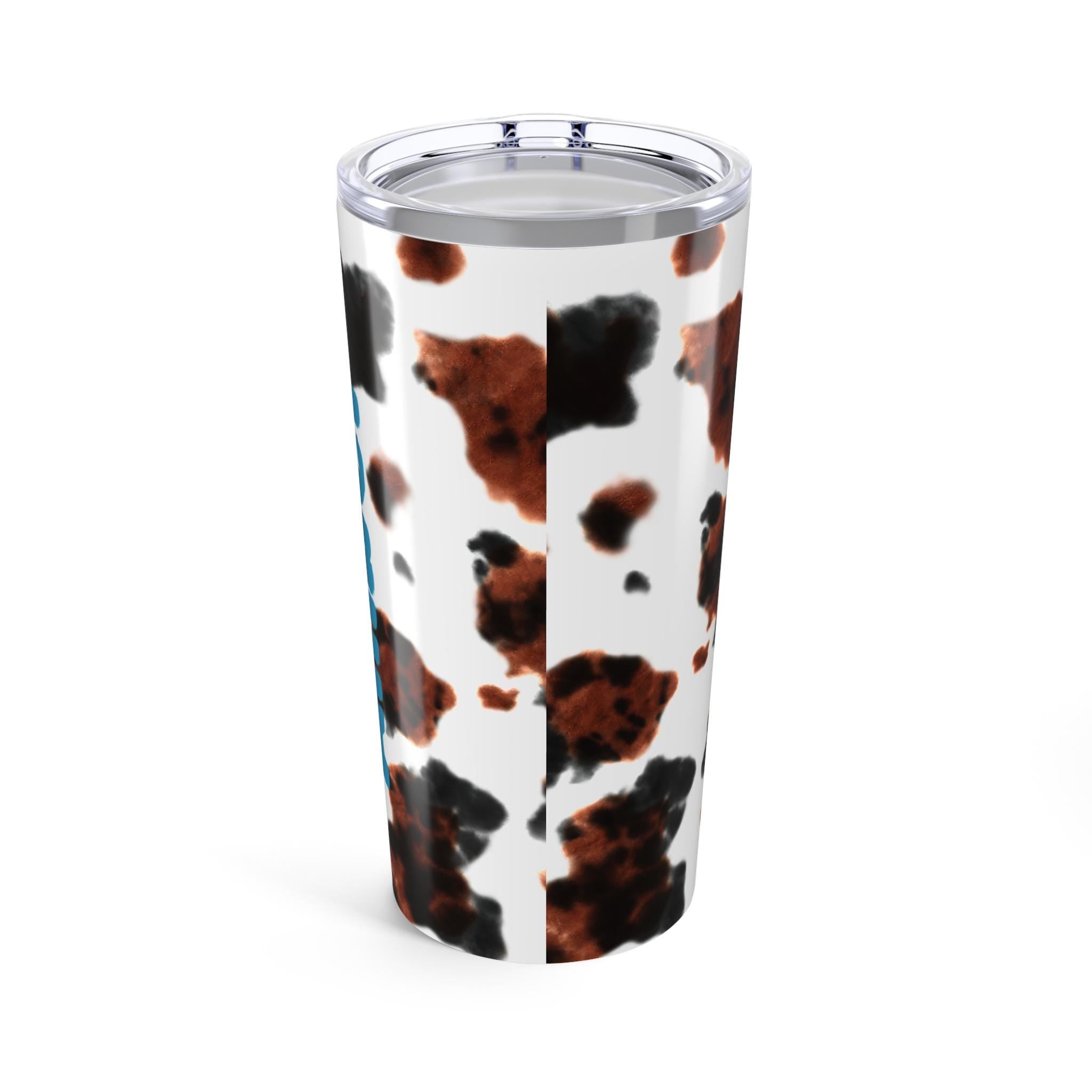 Our personalized cow print tumbler features your custom name wrapped in the cutest brown brindle pattern.  this 20oz stainless steel tumbler has you covered—literally—with a secure, vacuum-insulated lid. 🌼

✓ Add your name for a custom touch that’s udderly adorable 🌿
✓ Double-walled stainless steel keeps drinks hot or cold for hours
✓ Glossy finish shows off the bold cow print in all its glory ✨
✓ Vacuum-insulated with clear push-on lid—perfect for life on the go ☕