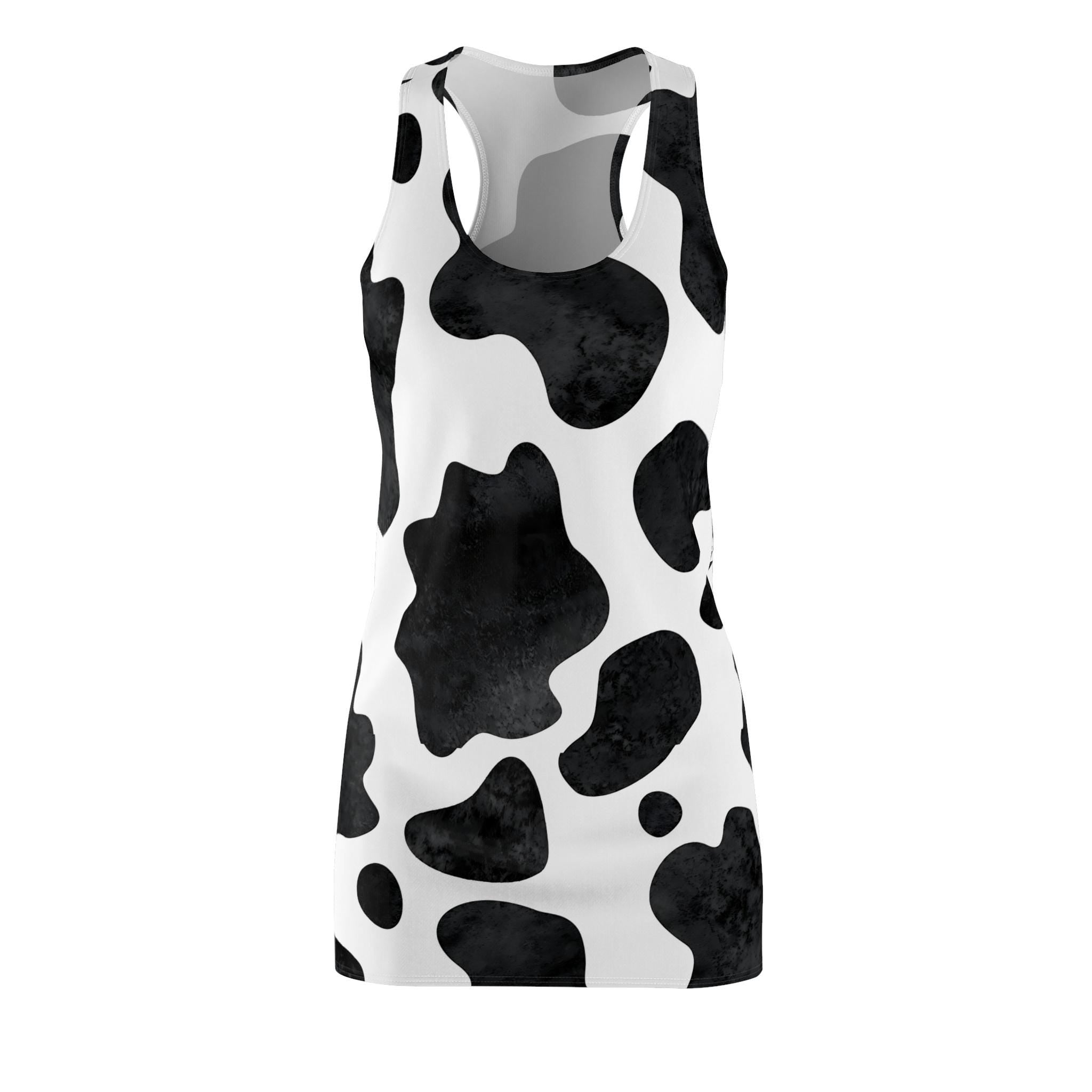 Cow Print Racerback Dress, Cowgirl Summer Dress, Black White Cowprint, Casual Summer Dress, Farmhouse Chic Beach Coverup -Razels