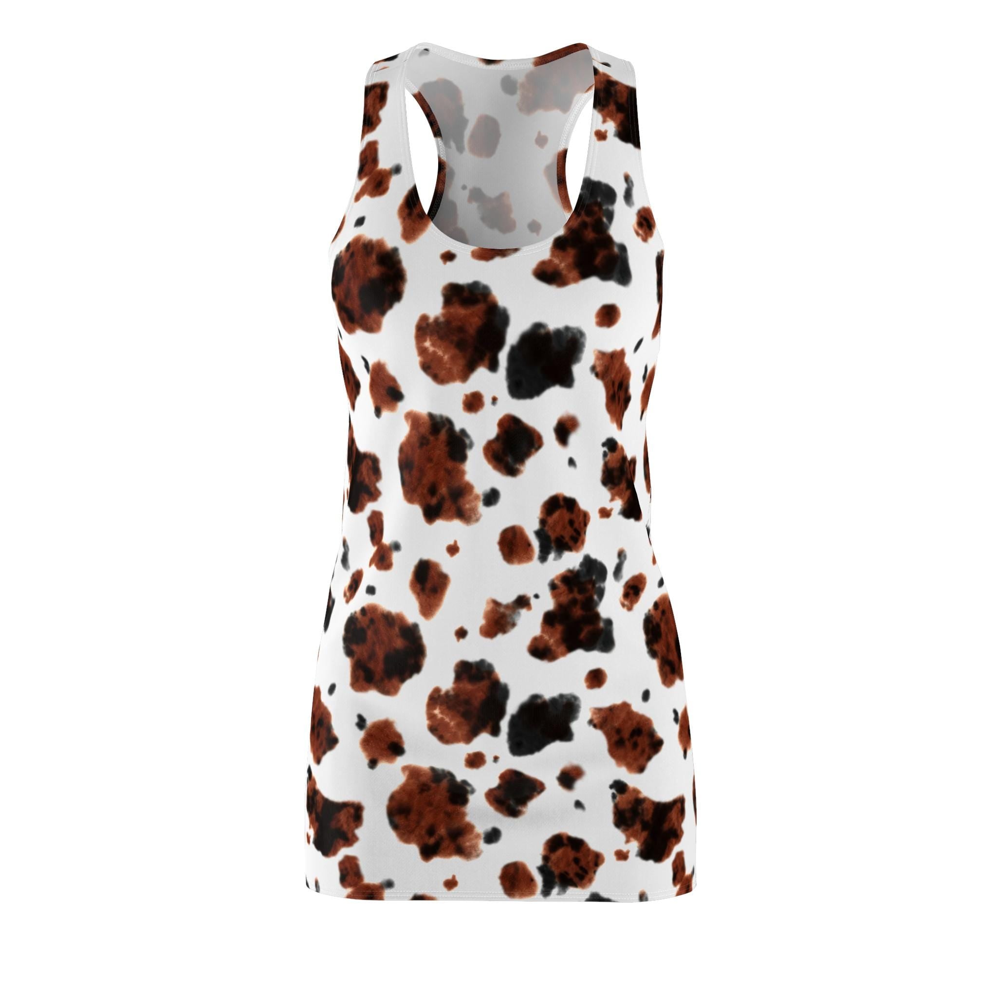 Brindle Cowprint Racerback Dress. FREE SHIPPING ALL ORDERS $35+ The brindle brown pattern gives it a rich, earthy twist on the classic cowprint look 🤎 Whether you’re two-steppin’ at a concert or lounging by the lake, this racerback cut keeps things cute and cool.

✅ Lightweight 100% polyester that flows with every step
✅ Sporty, flattering fit with soft seams and no itchy tag
✅ Tagless & breathable = all-day chill
✅ True to size with a breezy, comfy cut