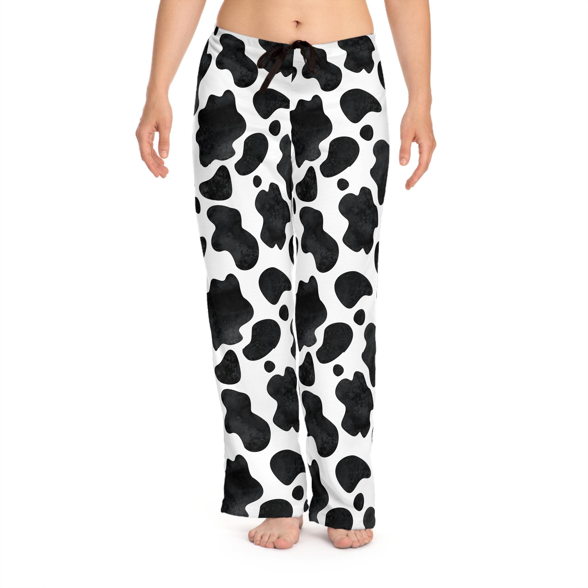 Black and White COW PRINT Pajama Pants, Cowgirl Lounge Pants -Razels