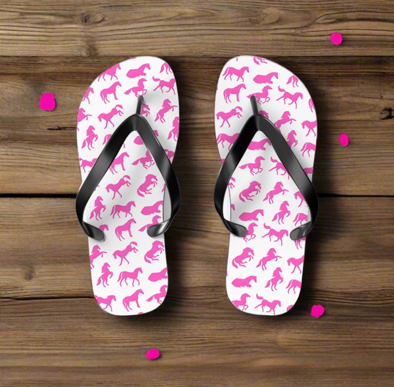 PINK PONY CLUB Flip-Flops, Pink Horse Western Sandals | Cowgirl Bachelorette Party Shoes | Rodeo Pool Slides | Horse Shoes -Razels