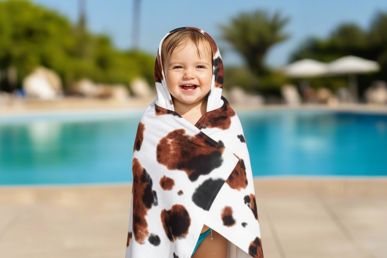 Personalized Cow Print Hooded Towel: Western Toddler Bath Wrap