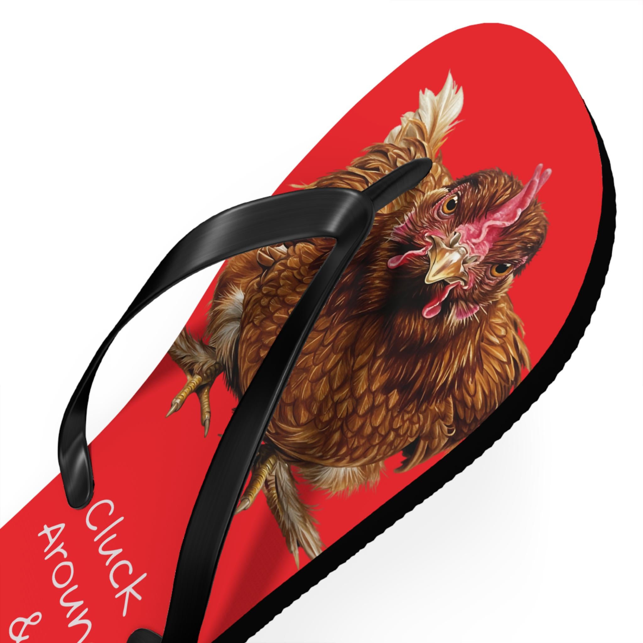 🐔 Red Hen Flip Flops – “Cluck Around & Find Out”

✓ Soft polyester suede lining – feels like a cozy hug for your feet
✓ Lightweight EVA sole – flexible, cushy, and perfect for daily wear
✓ Slip-resistant texture – so you don’t lay an egg on slippery pool decks
✓ Vibrant red print with bold hen graphics + her signature catchphrase
✓ Available in multiple sizes for all types of chick(en)s 🐣
✓ Made to order – production time: 3 days | shipping: 2–5 days
✓ FREE shipping on orders $35+ 🚚