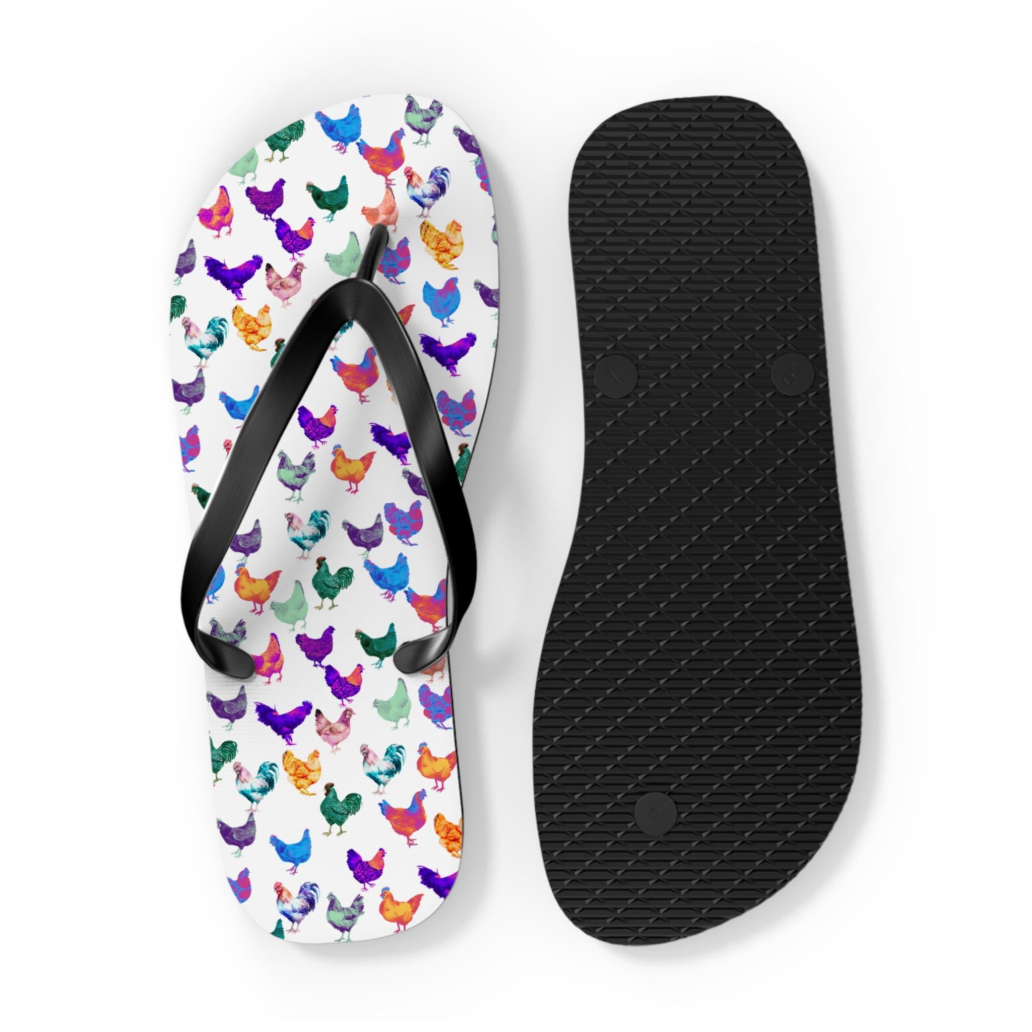 Chicken Flip Flops, Crazy Chicken Lady Flip Flops, Gift for Chicken Lover, Chicken Owner, Chicken Mama -Razels