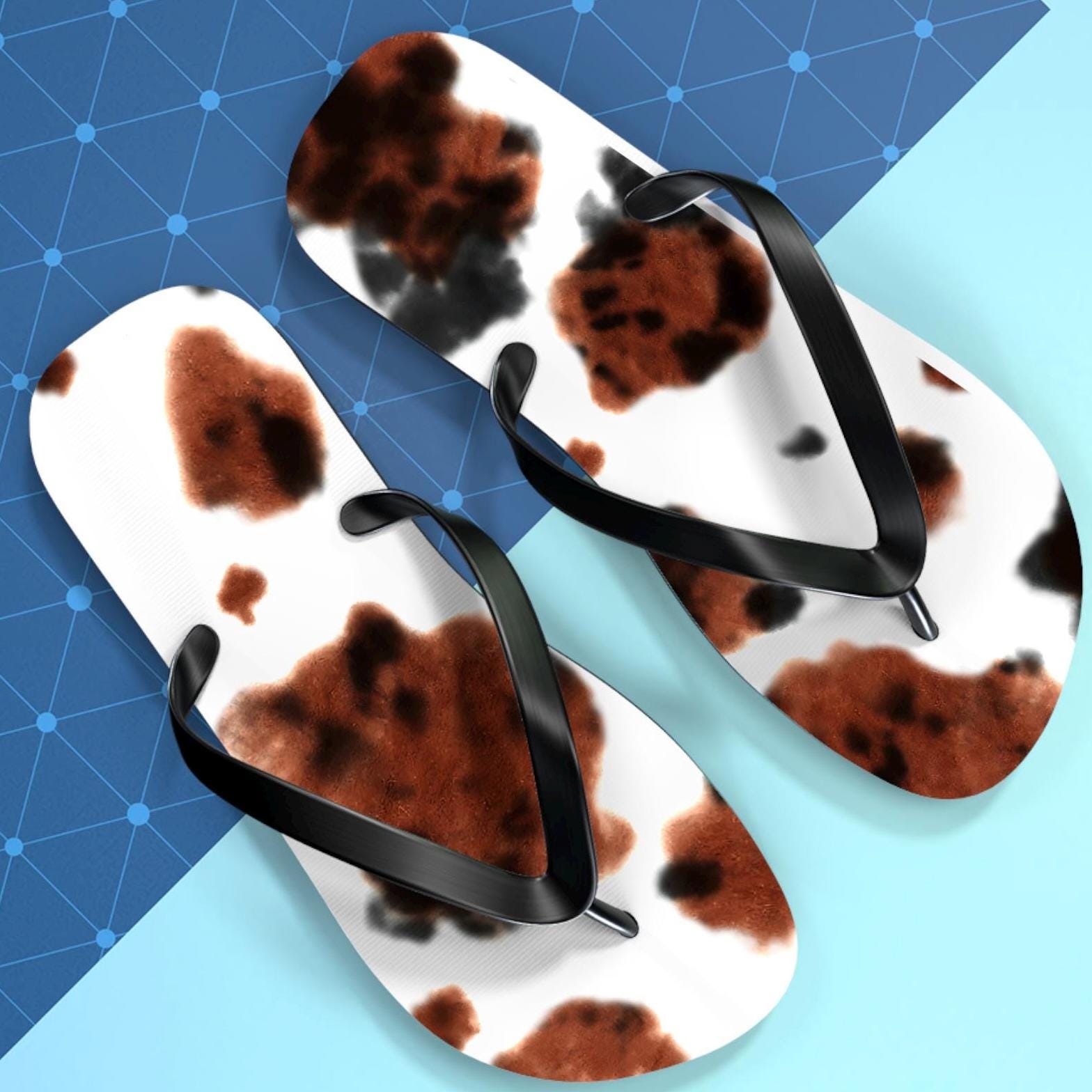 Cow Print Flip Flops, Brindle Cowhide Cowgirl Sandals