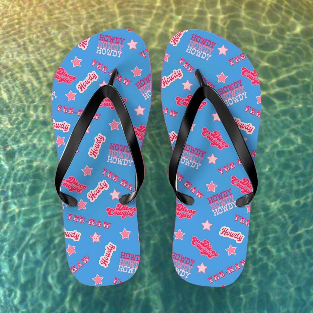 Disco Cowgirl Flip-Flops Hot Pink & Periwinkle Western Sandals Bachelorette Party Favor Yeehaw Shoes