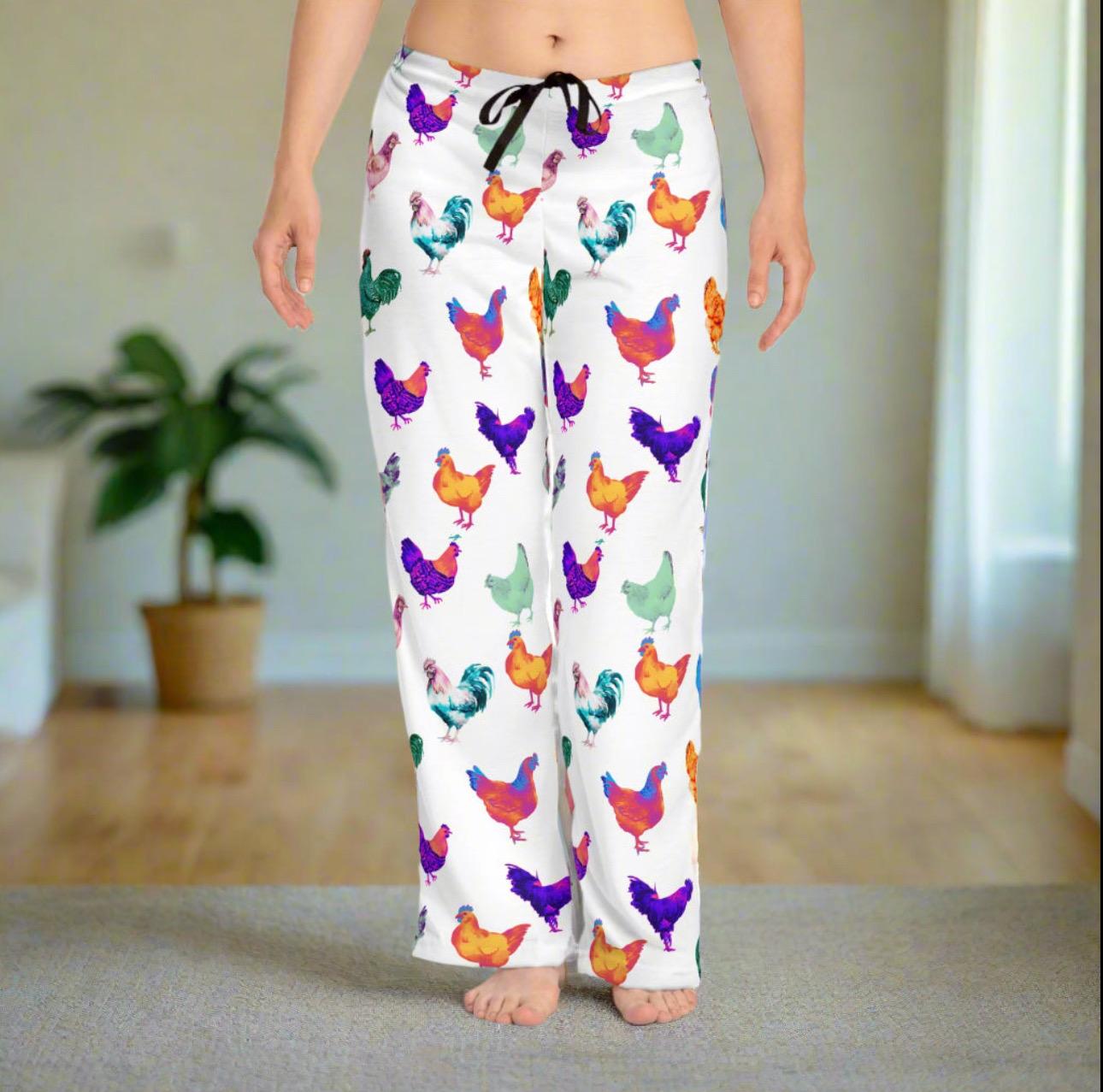 Chicken Pants, Colorful Chicken Jammie Pants, Gift for Chicken Lover, Crazy Chicken Lady Pants -Razels