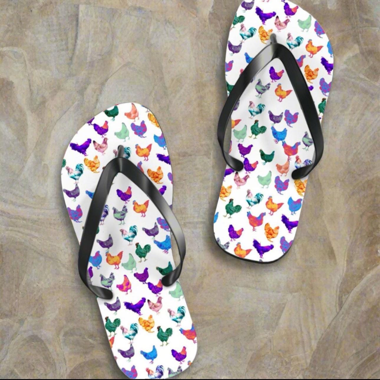 Chicken Flip Flops, Crazy Chicken Lady Flip Flops, Gift for Chicken Lover, Chicken Owner, Chicken Mama -Razels