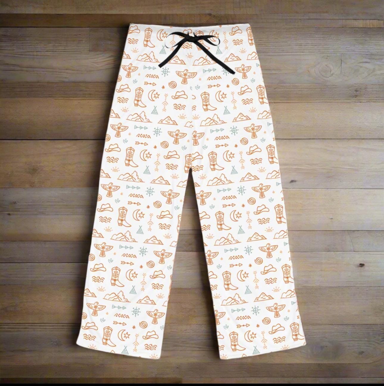 Cowgirl Pajama Pants: Western Print Jersey Knit PJs -Razels