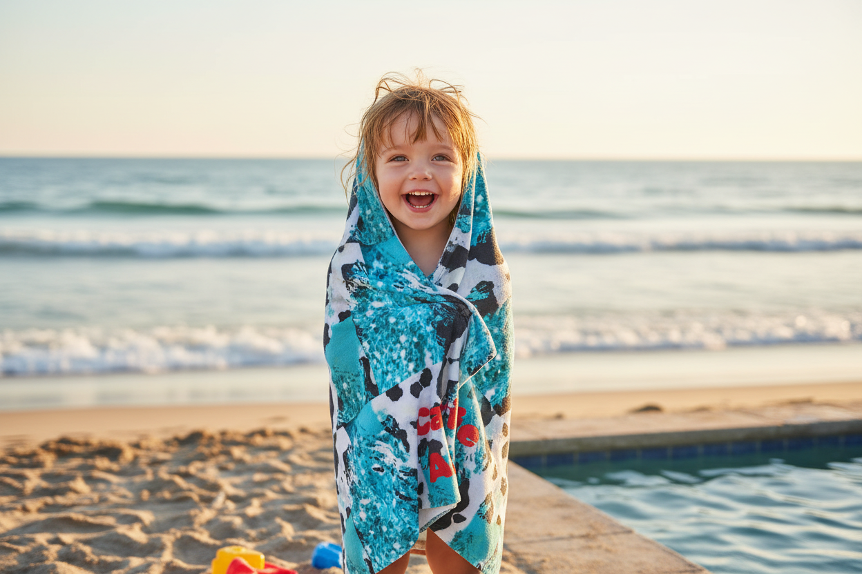 Personalized Cow Print Hooded Towel: Turquoise Glitter Kids Bath Wrap