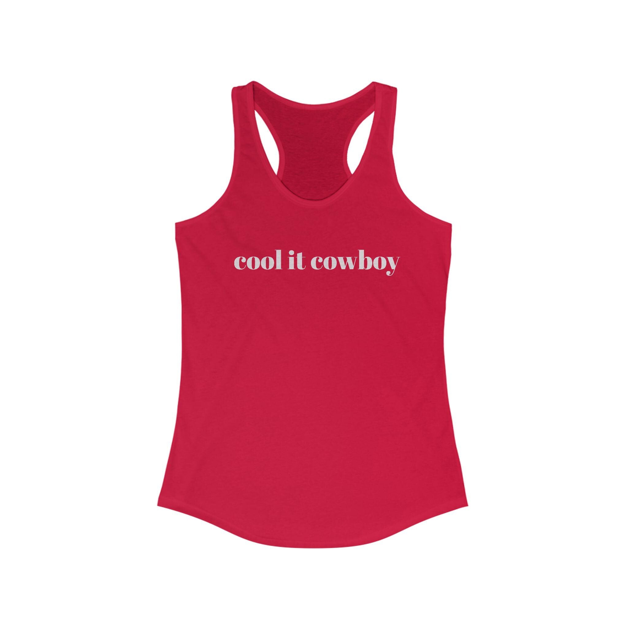 🤠 Cool It Cowboy – Western Racerback Tank for Women
Our spicy fan-favorite saying “Cool It Cowboy” is now heat-pressed on your new go-to racerback tank! 
Available in 7 gorgeous colors, it’s soft, breathable, and ready to ride with you from gym sesh to grocery run. 
✓ Lightweight & breathable (4 oz cotton/poly blend)
✓ Soft feel with comfy self-fabric binding
✓ Flattering scoop neckline + racerback cut
✓ Tear-away label for no-itch wear
✓ Great for workouts, errands, or casual Western vibes