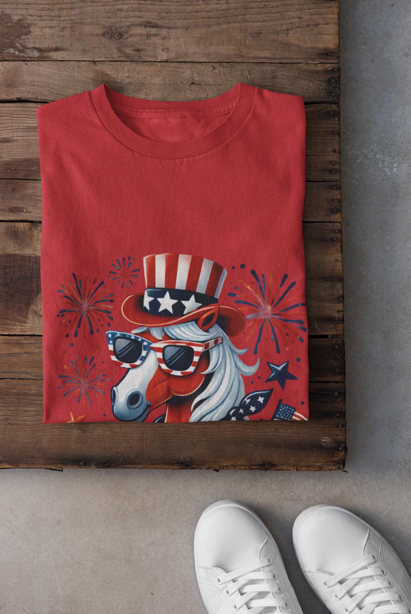 Patriotic Horse 4th of July Kids T-Shirt
FREE shipping on orders $35+

Get your little firecracker ready for the Fourth of July fun! 🇺🇸 This adorable kids’ tee features a spirited horse rocking an Uncle Sam hat 🎩 and surrounded by fireworks 🎆 — ready to party like it’s 1776!

Perfect for parades 🎉, BBQs 🍔, fireworks shows 🎇, or just playing in the summer sun ☀️.

Available in 6 festive colors ❤️🤍💙 
✓ Colorful, fun 4th of July horse design
✓ Available in 6 patriotic color options!