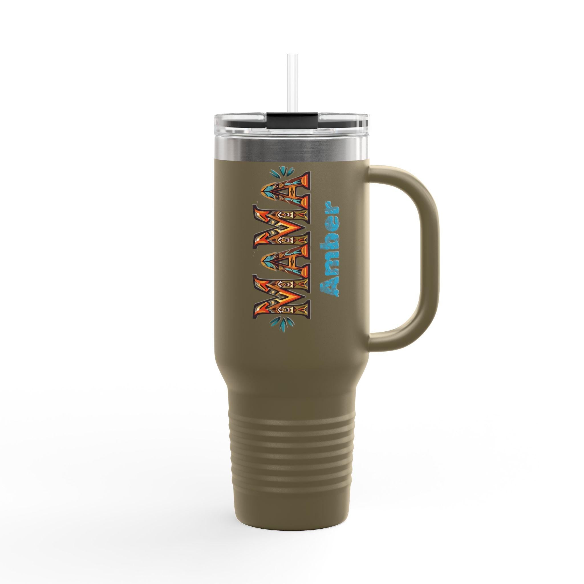 Personalized BOHO MAMA 40oz Travel Mug, Custom Name Tumbler with Handle