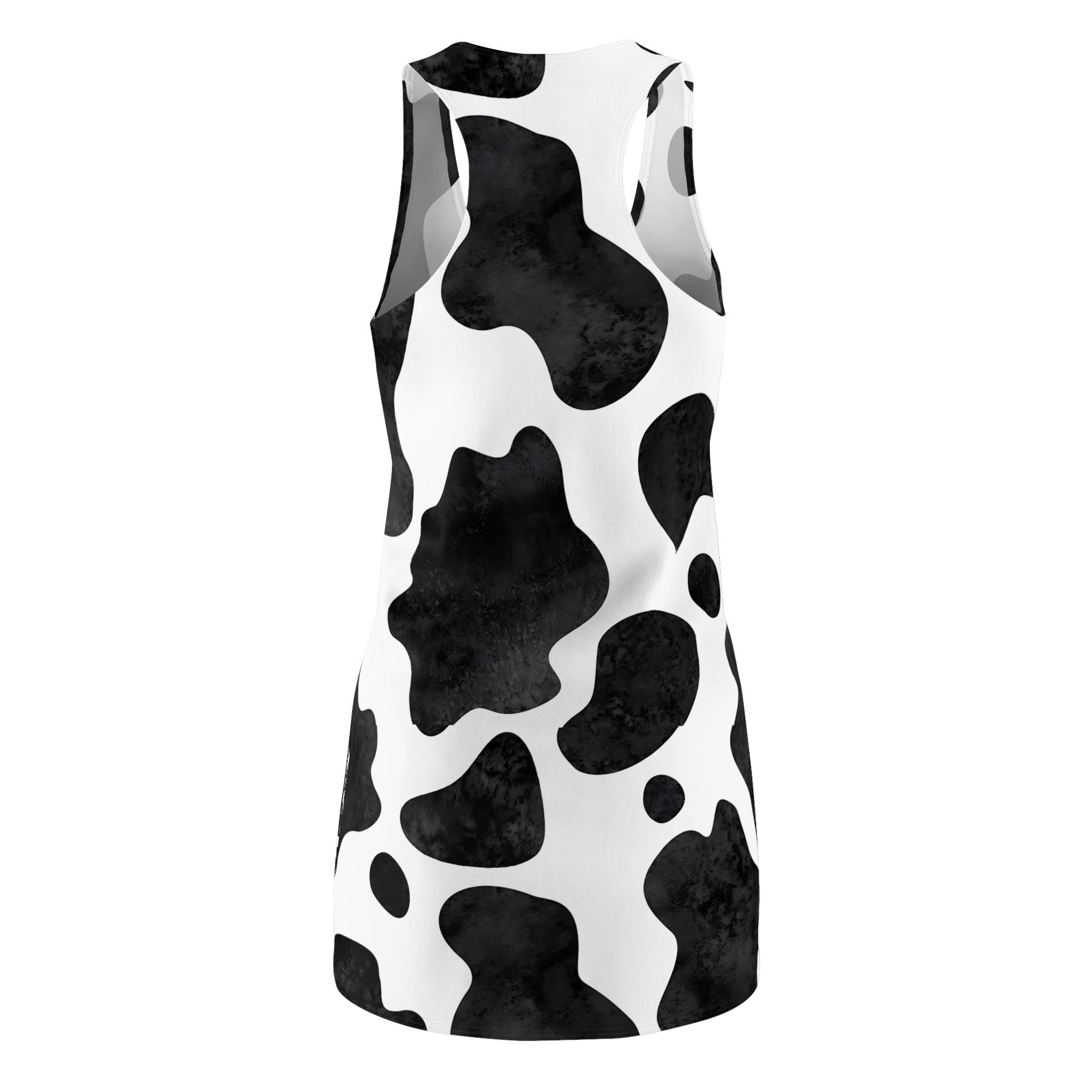 Cow Print Racerback Dress, Cowgirl Summer Dress, Black White Cowprint, Casual Summer Dress, Farmhouse Chic Beach Coverup -Razels