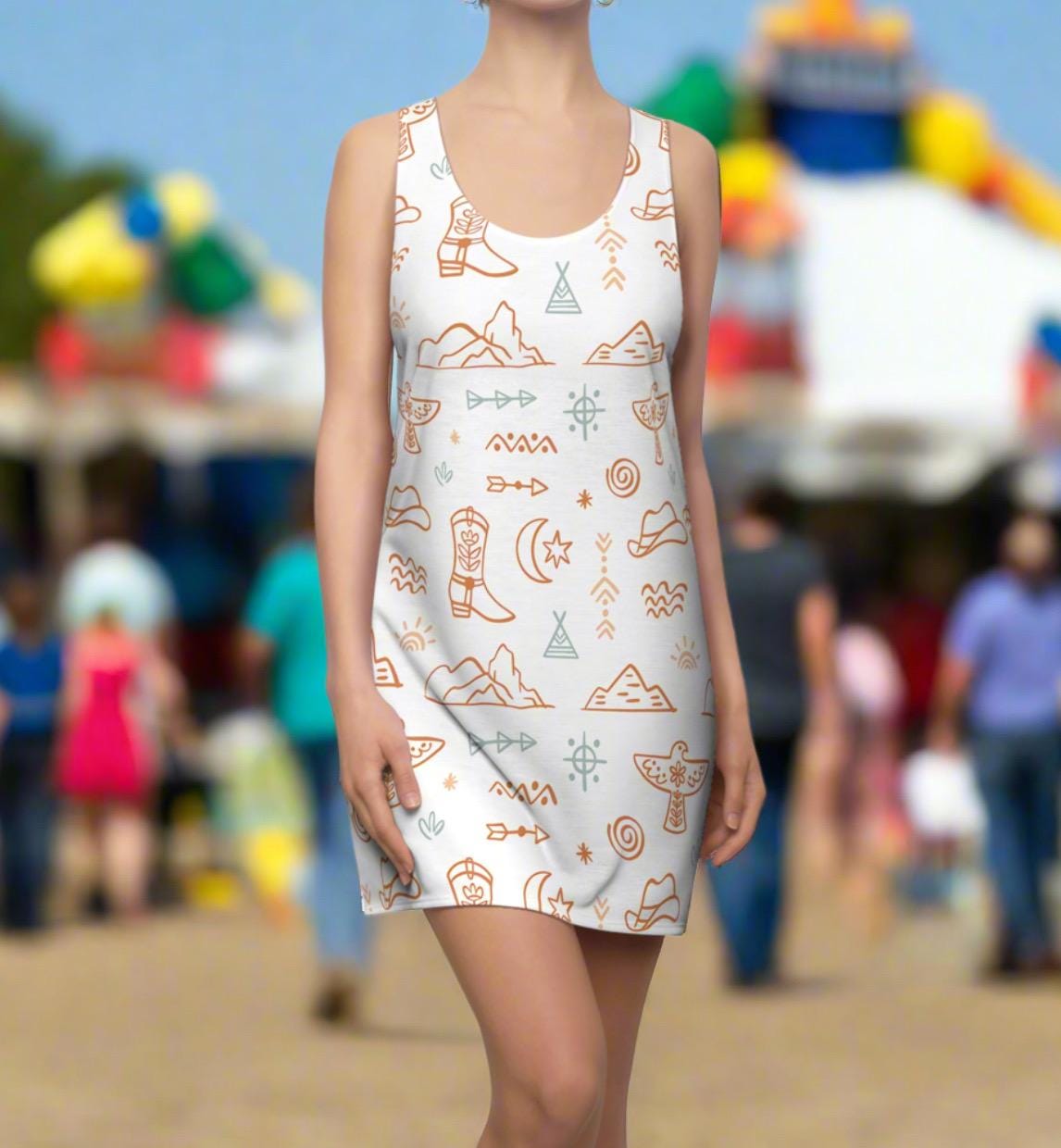 Cowgirl Racerback Dress, Western Print Dresses, Western Casual, Tank Top Dress, Cowgirl Beach Coverup -Razels