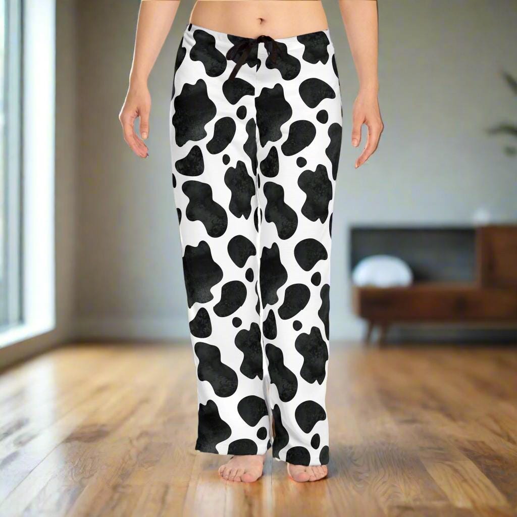 Black and White COW PRINT Pajama Pants, Cowgirl Lounge Pants -Razels