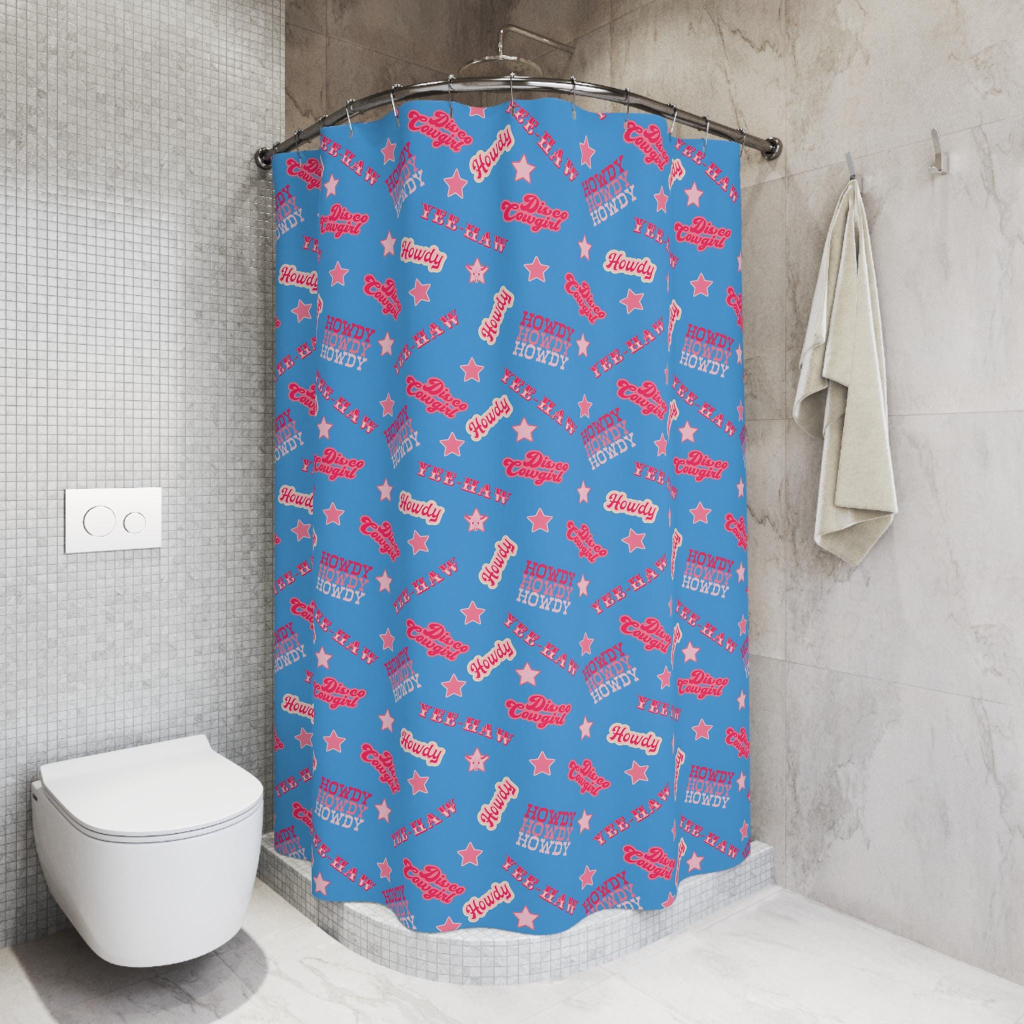 Disco Cowgirl Shower Curtain, Howdy Yeehaw Pink Western Bathroom Shower Curtain, Fun Kids Cowgirl Decor -Razels