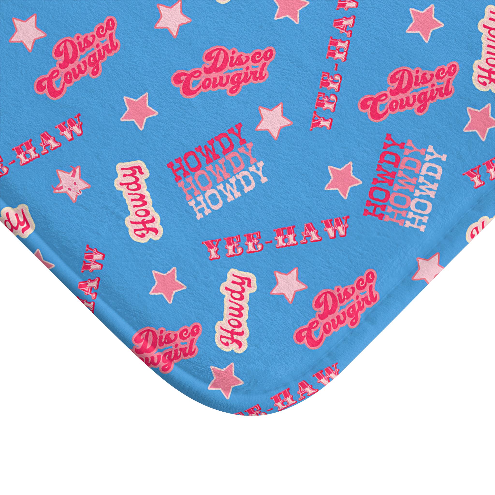 Disco Cowgirl Bath Mat, Pink & Periwinkle Western Bathroom Rug, Memory Foam Yeehaw Mat, Fun Dorm or Kids Bath Decor, Cowgirl-Core Gift -Razels