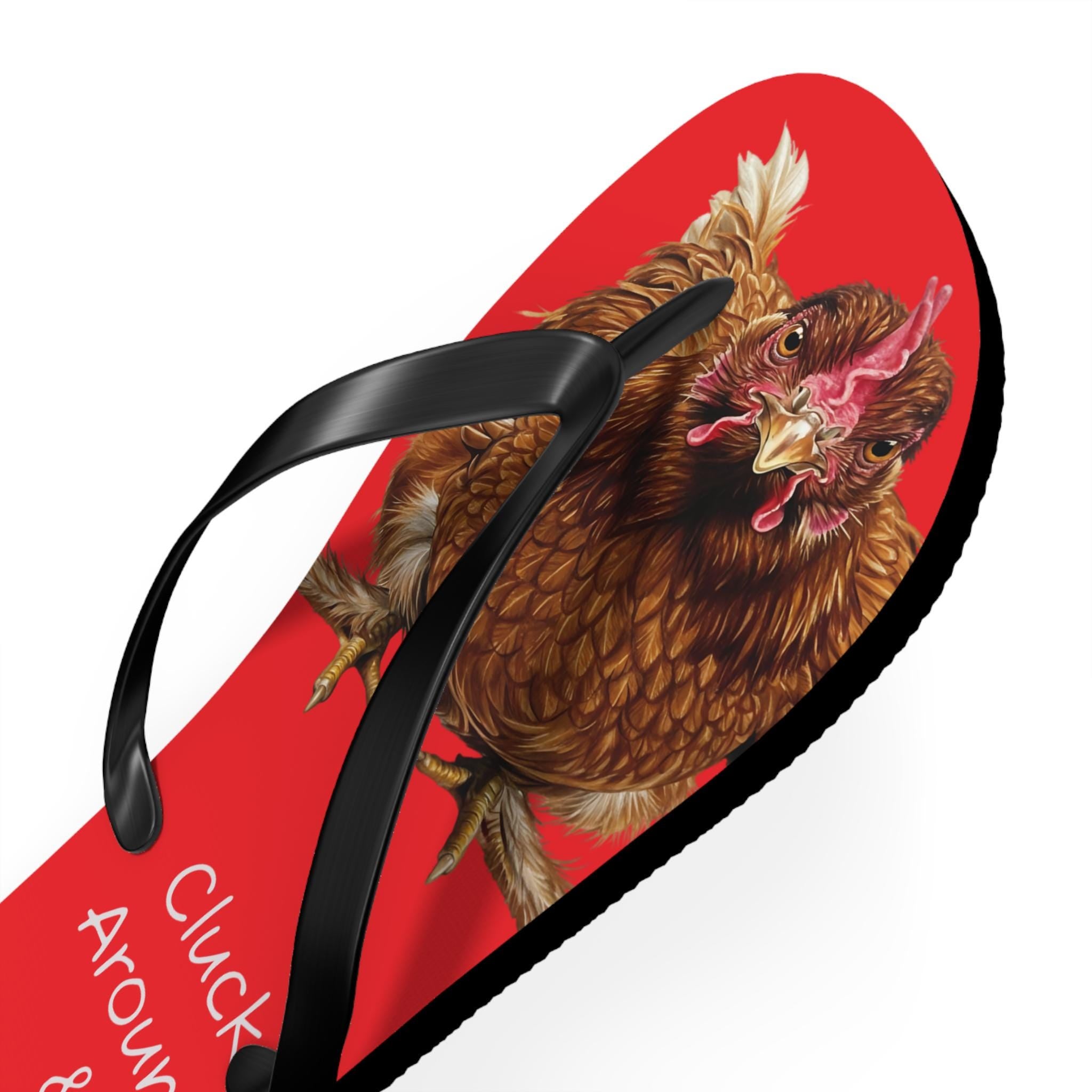 🐔 Red Hen Flip Flops – “Cluck Around & Find Out”

✓ Soft polyester suede lining – feels like a cozy hug for your feet
✓ Lightweight EVA sole – flexible, cushy, and perfect for daily wear
✓ Slip-resistant texture – so you don’t lay an egg on slippery pool decks
✓ Vibrant red print with bold hen graphics + her signature catchphrase
✓ Available in multiple sizes for all types of chick(en)s 🐣
✓ Made to order – production time: 3 days | shipping: 2–5 days
✓ FREE shipping on orders $35+ 🚚