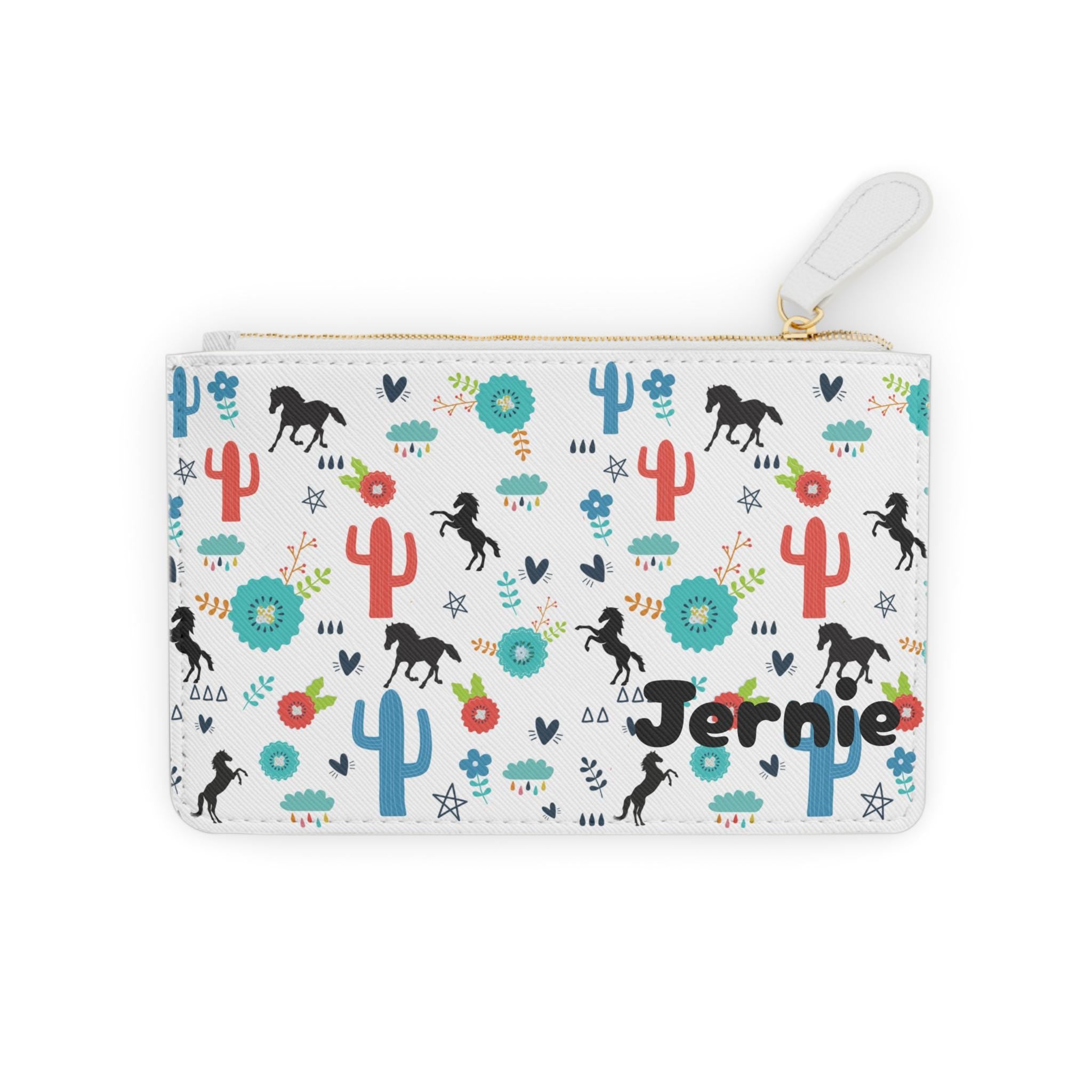 Personalized Cowgirl Mini Clutch, Colorful Horse Cactus Print Purse with Name or Initials | Faux Leather Bag for Girls, Gifts -Razels