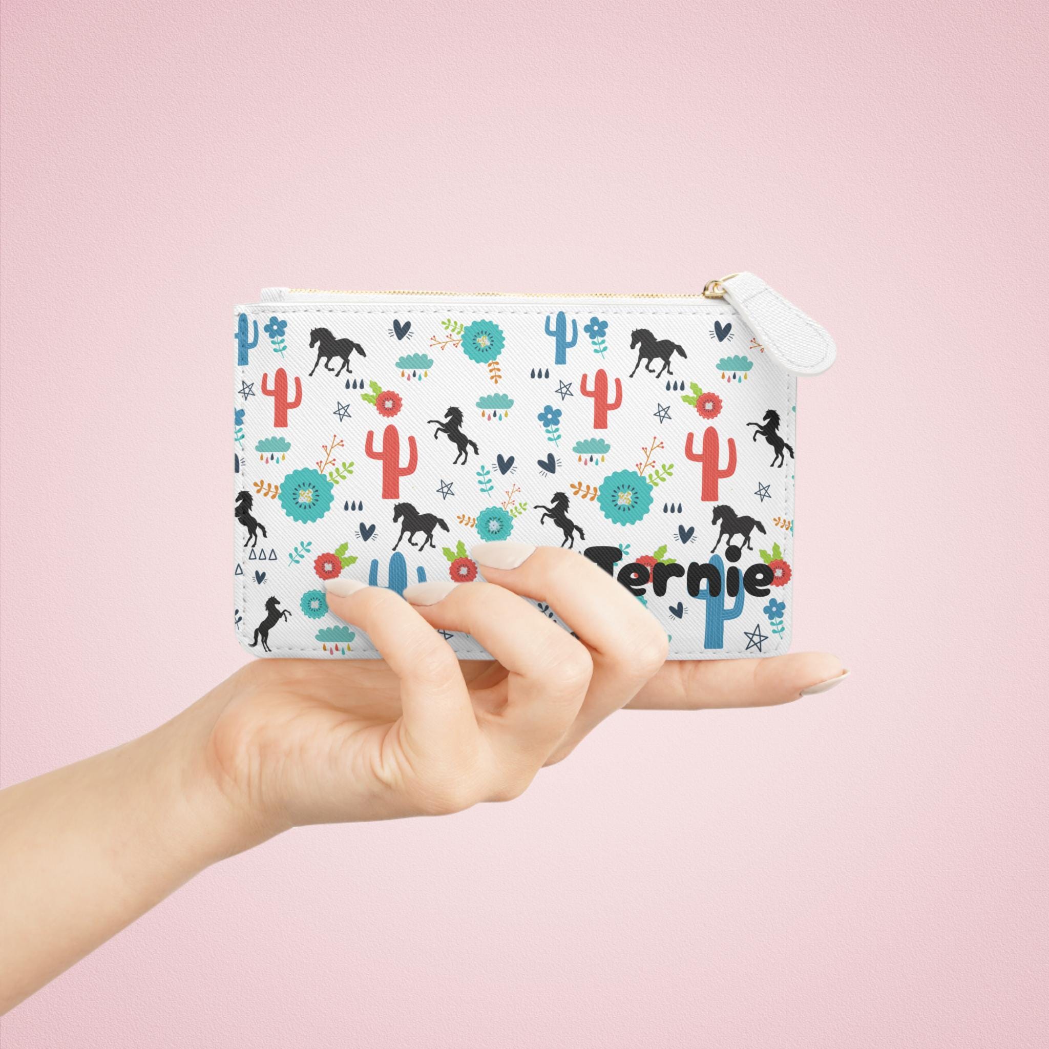 Personalized Cowgirl Mini Clutch: Horse Cactus Print Faux Leather Purse