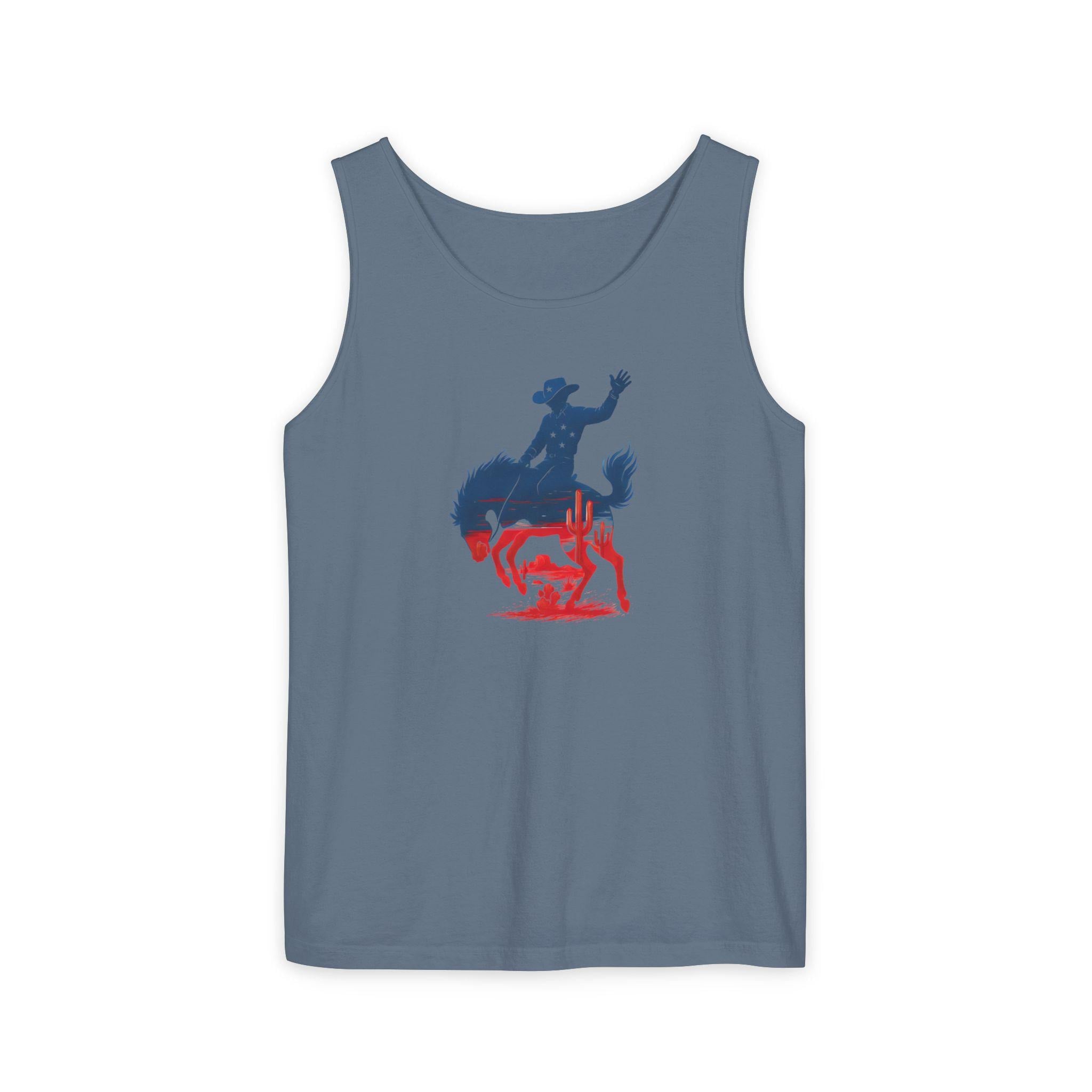 Patriotic Cowboy Tank Top, Bucking Horse 4th of July Shirt, Unisex Rodeo Tank, Country Western Summer Top, USA Tank