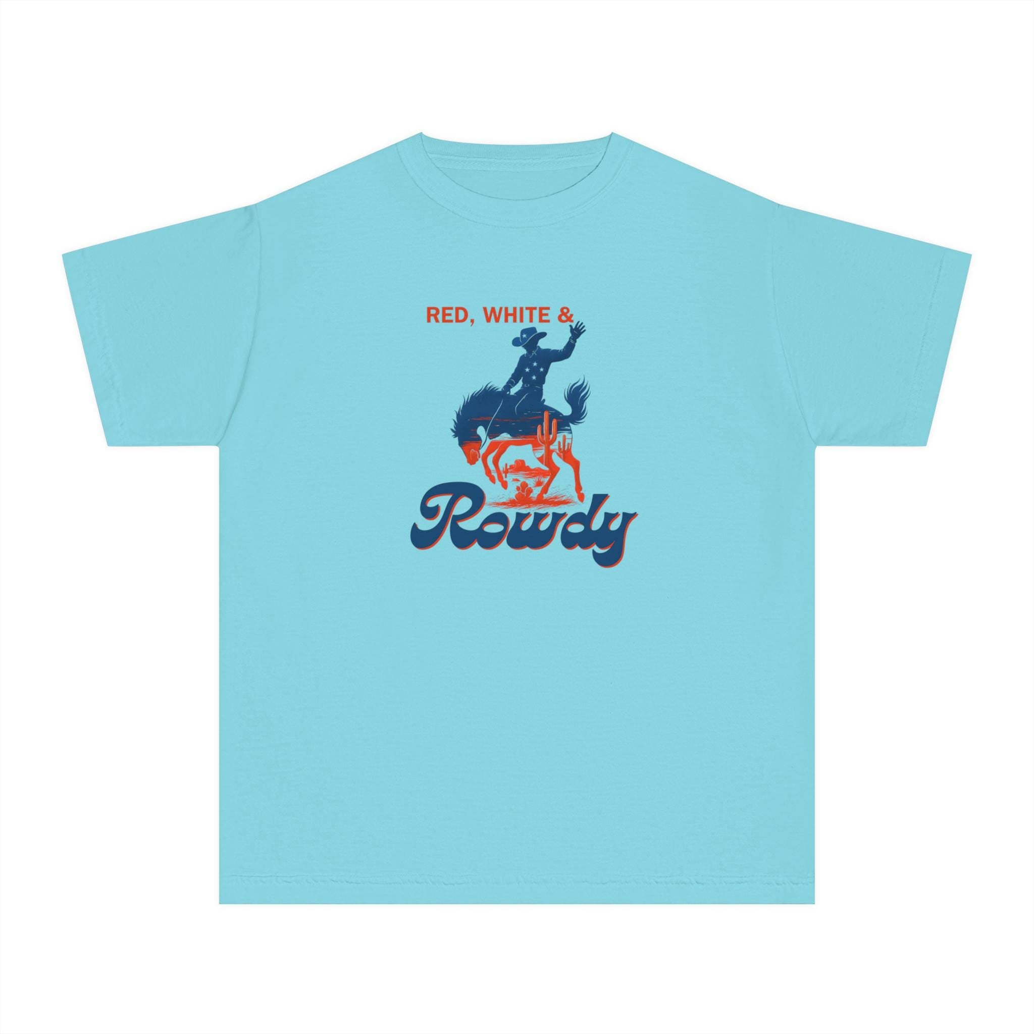 Kids Red, White & Rowdy Tee, Youth 4th of July Cowboy Shirt, Patriotic Bucking Horse T-Shirt, Western Rodeo Summer Outfit