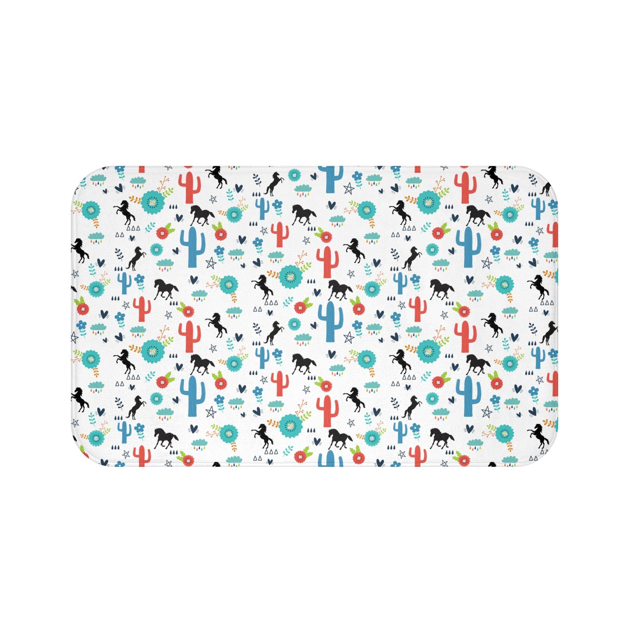 Horse Bathroom Mat, Western Floral Bath Mat, Cactus Design, Boho Bathroom Rug, Cozy Memory Foam Mat, Kids Bathroom Decor