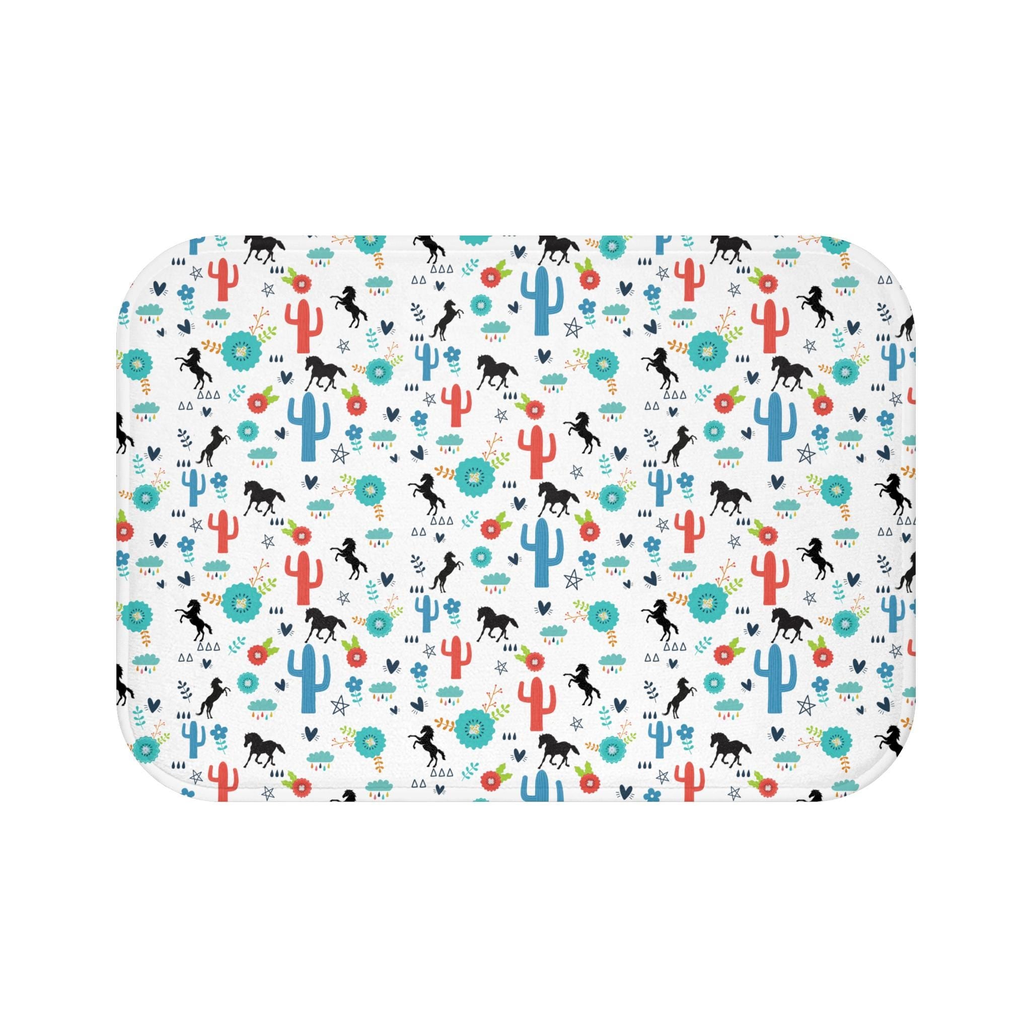 Horse Bathroom Mat, Western Floral Bath Mat, Cactus Design, Boho Bathroom Rug, Cozy Memory Foam Mat, Kids Bathroom Decor