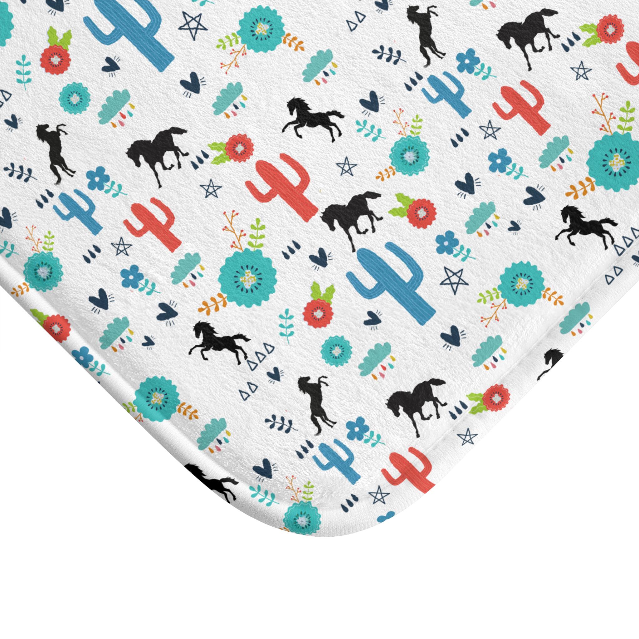 Horse Bathroom Mat, Western Floral Bath Mat, Cactus Design, Boho Bathroom Rug, Cozy Memory Foam Mat, Kids Bathroom Decor