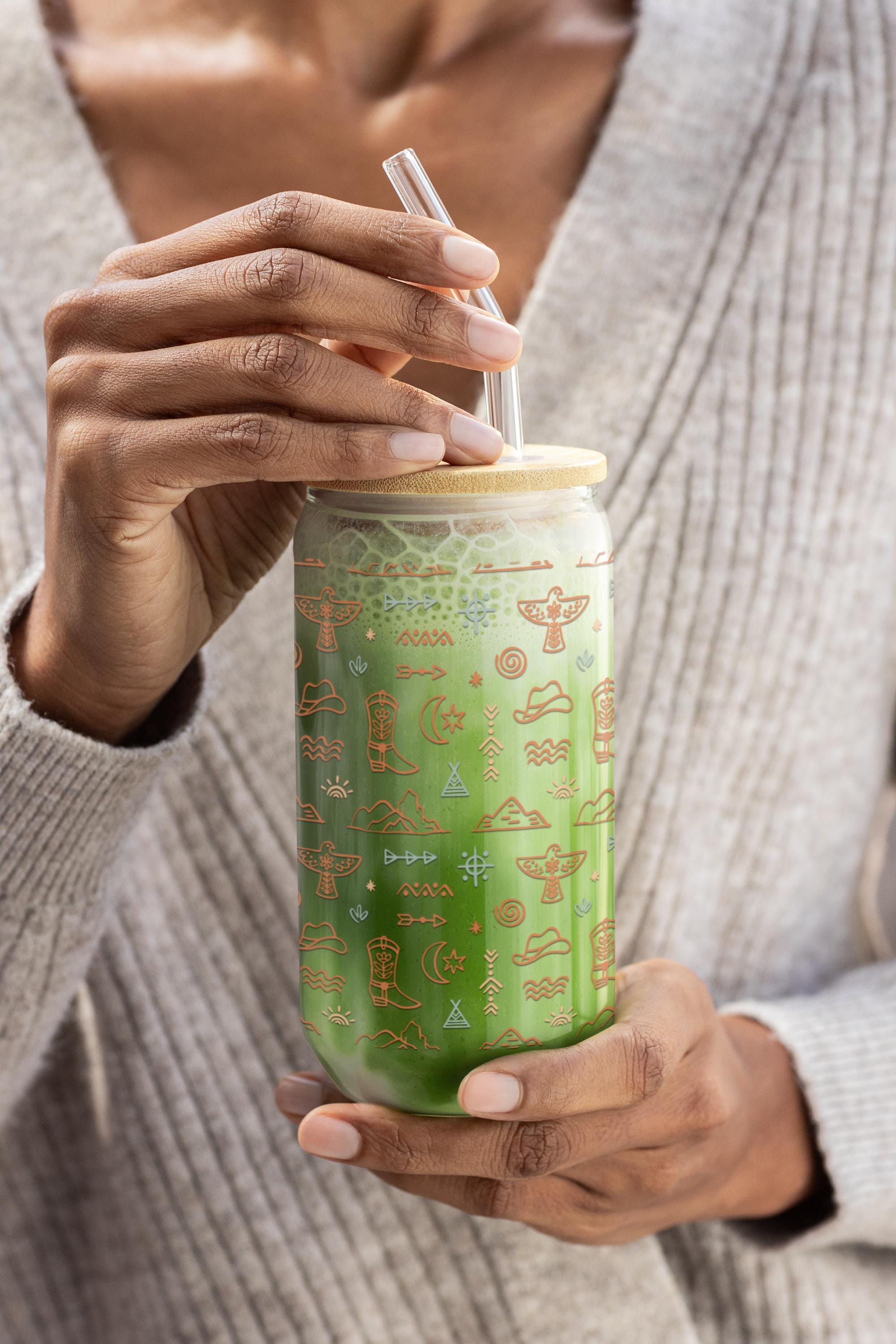 Western Glass Tumbler, Iced Tea Glass 16oz, Eco Friendly Drinkware, Boho Western Gift, Mountain Arrows Print, Cowgirl Tumbler -Razels