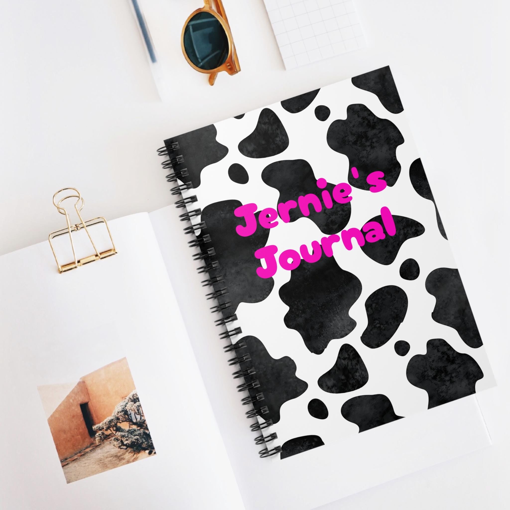 Personalized Cowprint Notebook with Hot Pink Name, Black & White Western Journal -Razels