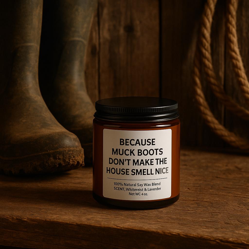 Because Muck Boots Don't Make the House Smell Nice, Funny Horse Girl Candle, White Sage & Lavender Scented Soy Candle, Horse Lover Gift