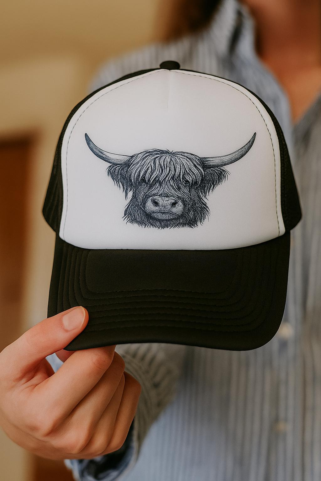 Highland Cow Trucker Hat , Highland Cow Lover Gift, Western Embroidered Hat, Cute Cowgirl Trucker Hat