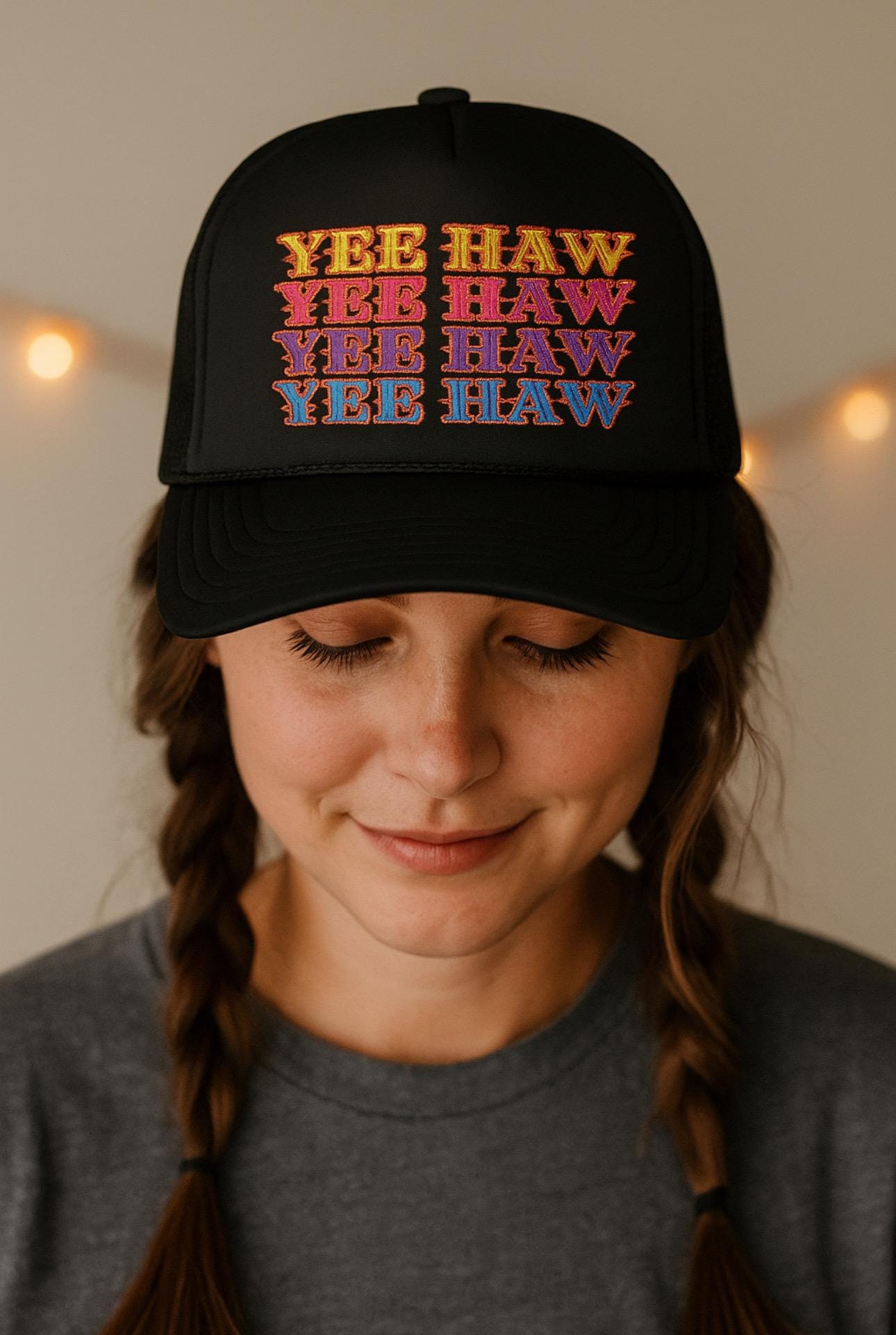 Retro YEEHAW Foam Trucker Hat, Embroidered Cowgirl Cap, Western Summer Hat, -Razels