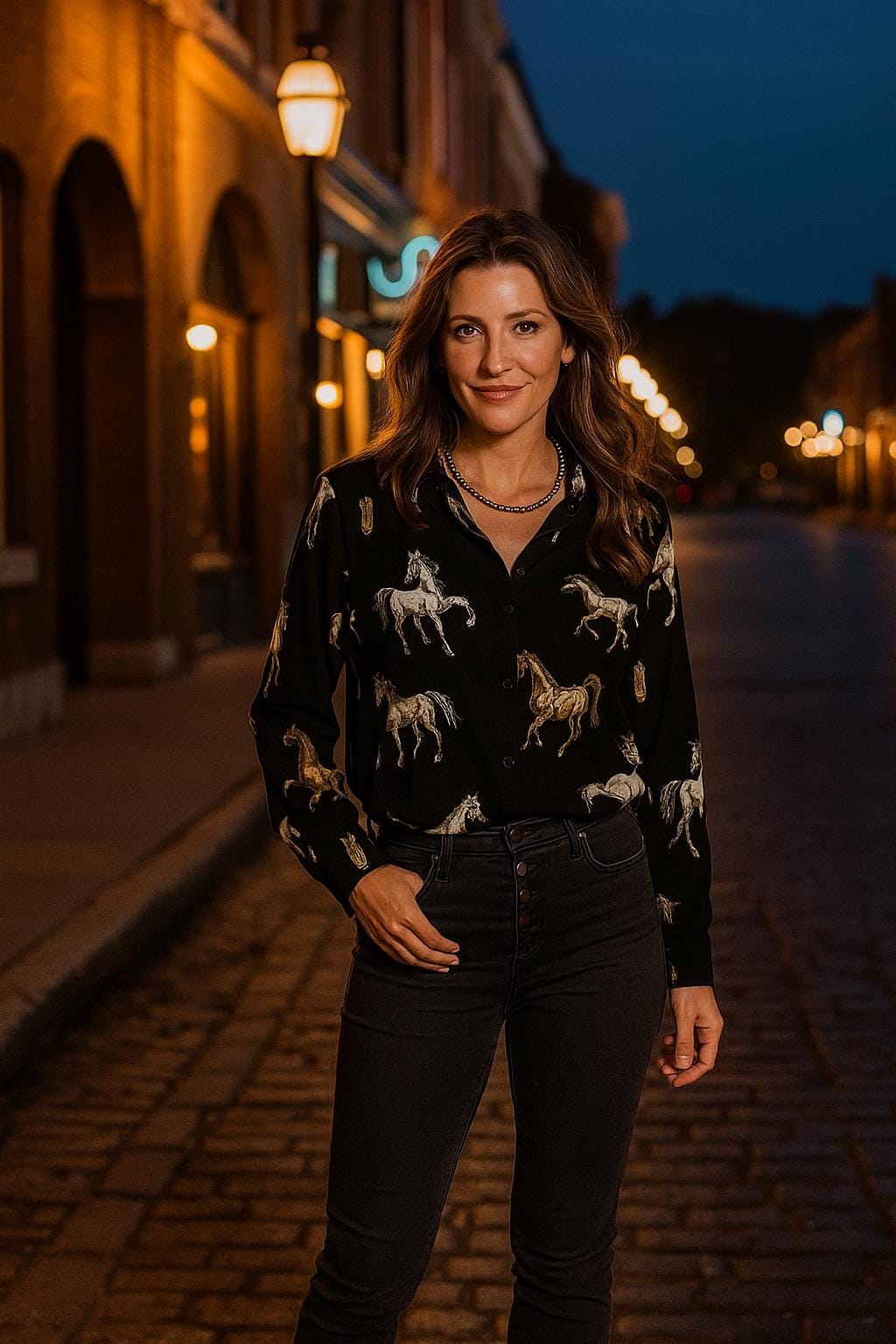 Unleash your wild side with this stunning Western Horse Button-Up Shirt — a must-have for any cowgirl wardrobe!
✅ Striking hand-drawn wild horse print – exclusive and full of motion
✅ Silky-soft poly-cotton blend – lightweight, breathable, and comfy
✅ Semi-sheer fabric – perfect for layering over tanks or bralettes
✅ Classic button-up fit with cuffed sleeves and collared neckline
✅ Available in two timeless colors: off-white and black
✅ Anti-pilling, anti-shrink, and anti-wrinkle – yes, pl