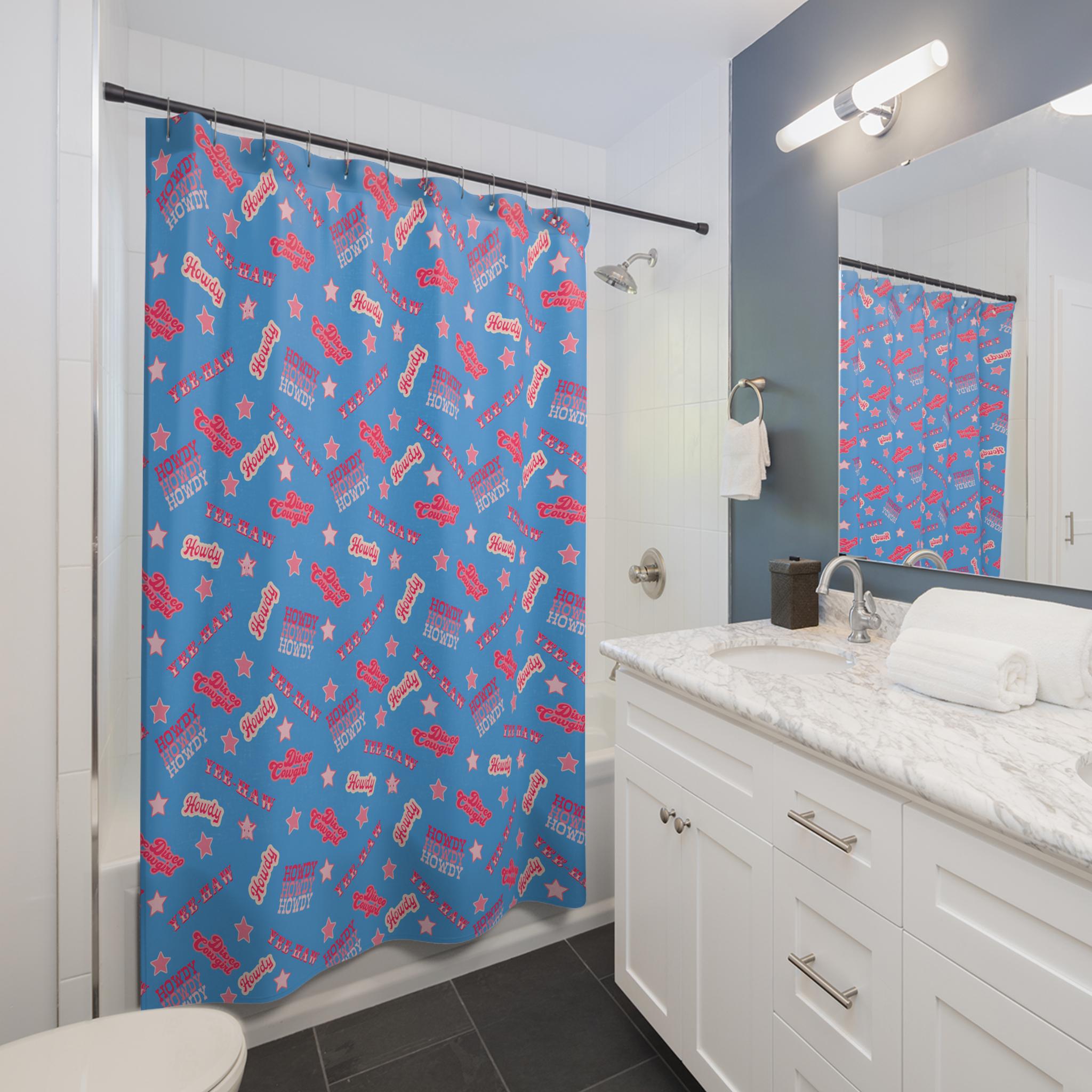 Disco Cowgirl Shower Curtain, Howdy Yeehaw Pink Western Bathroom Shower Curtain, Fun Kids Cowgirl Decor -Razels