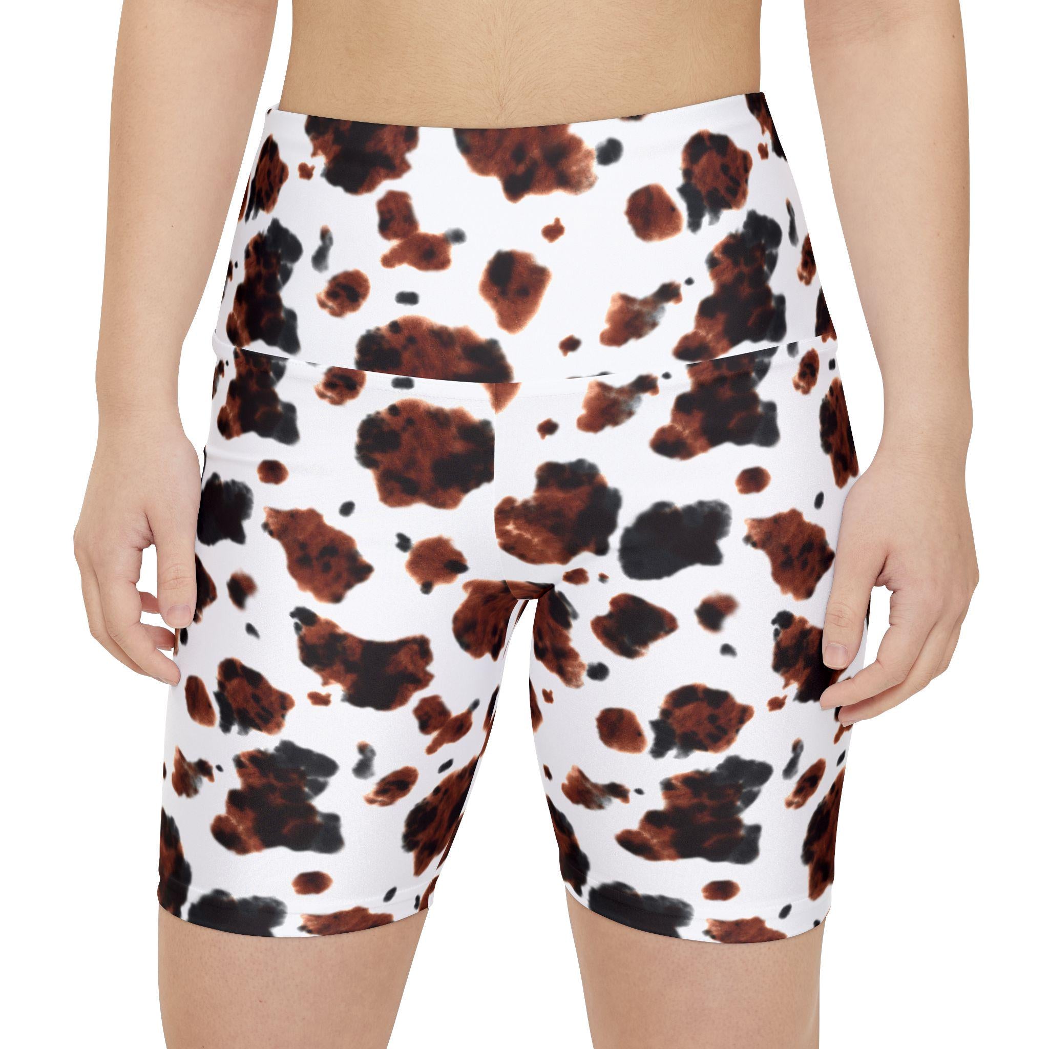 Brindle Cow Print Workout Shorts: Western Cowgirl Activewear