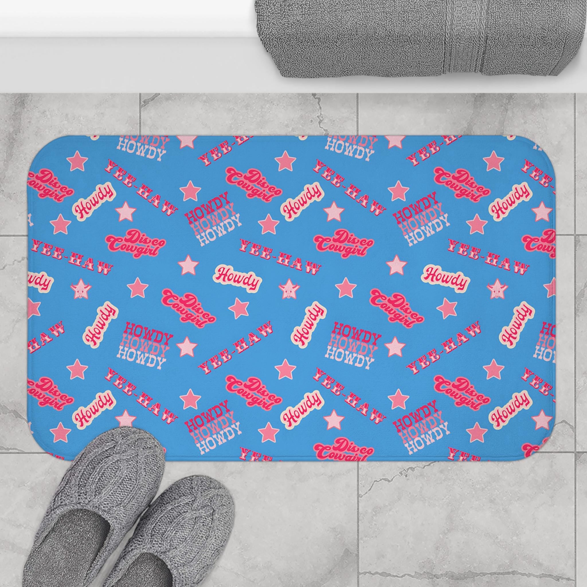 Disco Cowgirl Bath Mat, Pink & Periwinkle Western Bathroom Rug, Memory Foam Yeehaw Mat, Fun Dorm or Kids Bath Decor, Cowgirl-Core Gift -Razels
