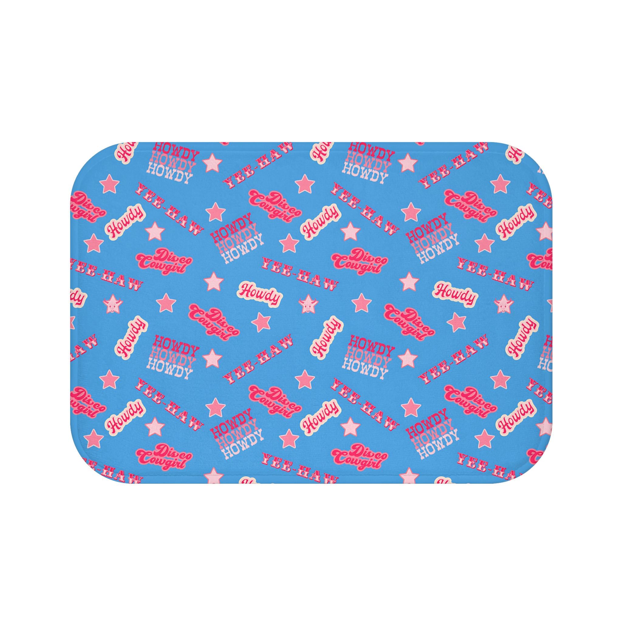 Disco Cowgirl Bath Mat, Pink & Periwinkle Western Bathroom Rug, Memory Foam Yeehaw Mat, Fun Dorm or Kids Bath Decor, Cowgirl-Core Gift -Razels