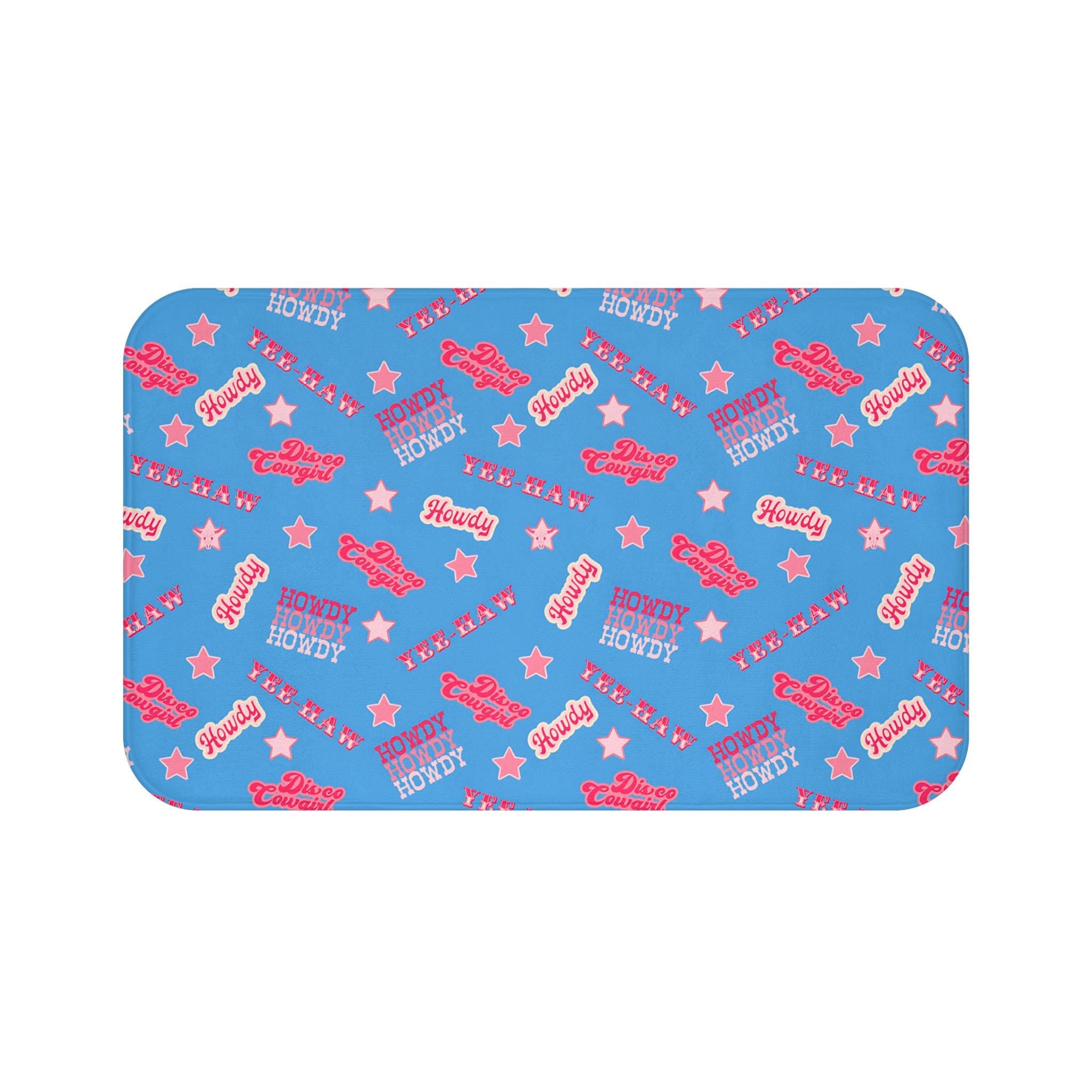 Disco Cowgirl Bath Mat, Pink & Periwinkle Western Bathroom Rug, Memory Foam Yeehaw Mat, Fun Dorm or Kids Bath Decor, Cowgirl-Core Gift -Razels