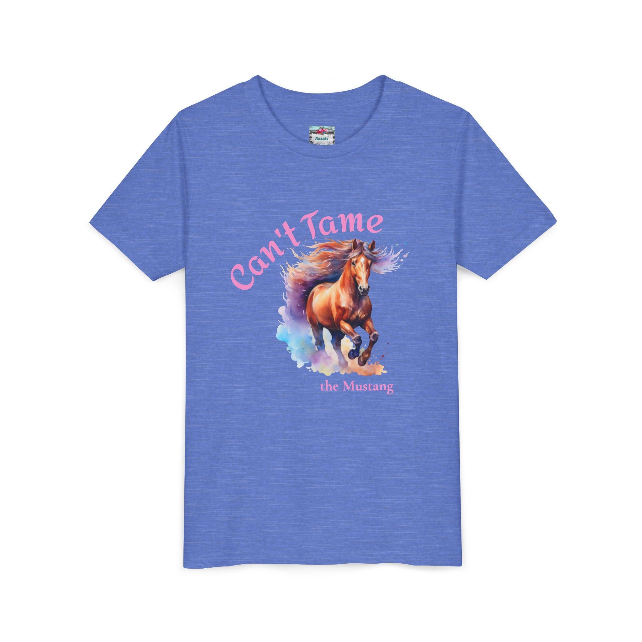 Cant Tame the Mustang Shirt, Girls Horse Tee, Watercolor Mustang TShirt, Youth Horse Shirt, Horse Girl Gift, Wild Horse Tee