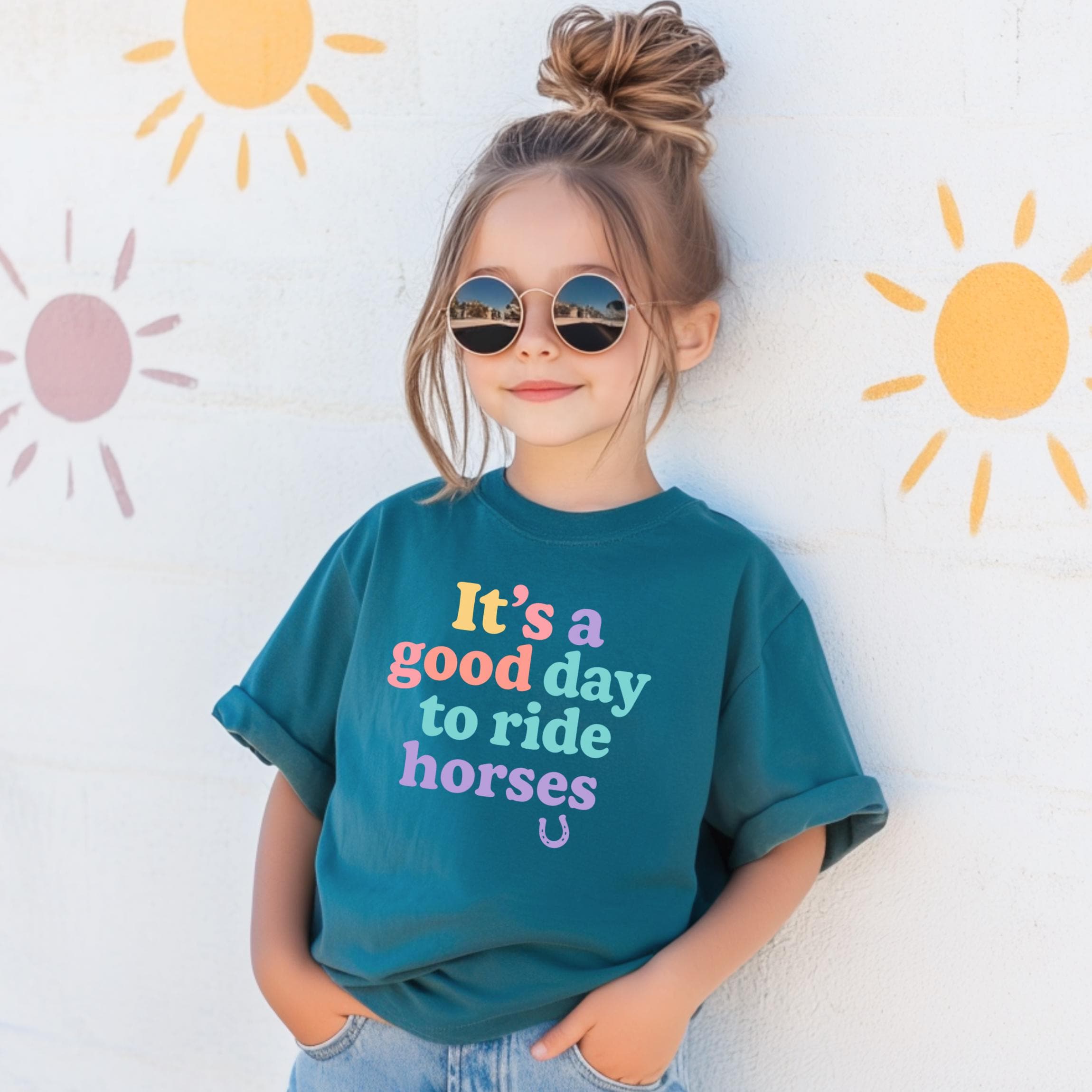 Girls Horse Shirt - Good Day to Ride Horses Tee, Youth Western Cowgirl Top