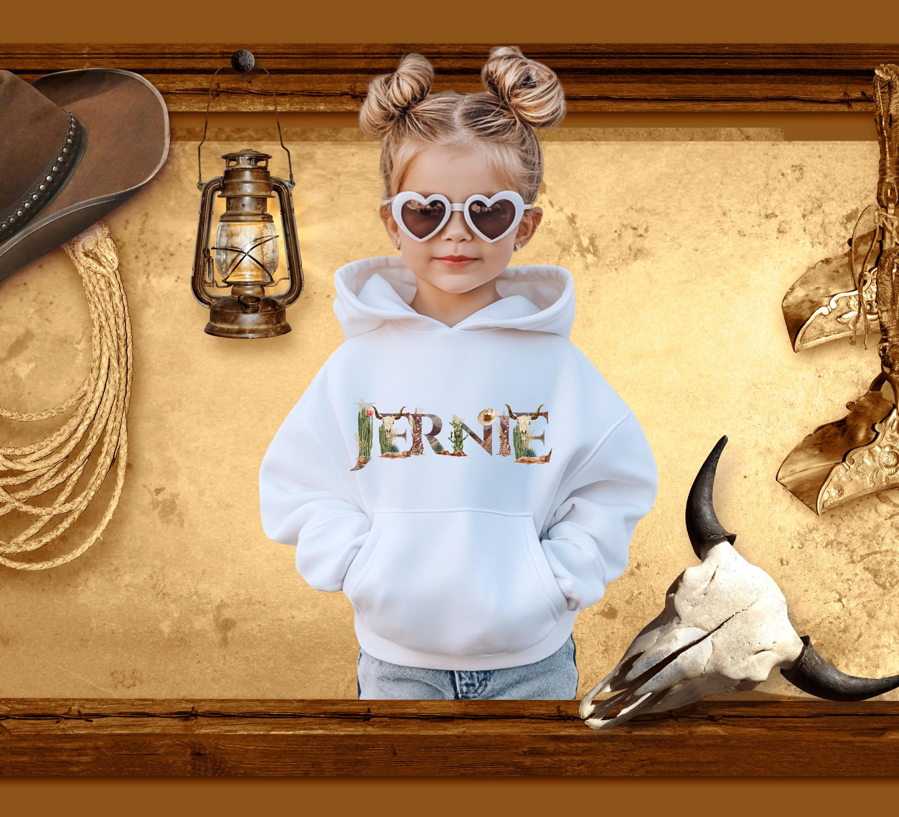 Personalized Youth Hoodie with Old West Lettering, Custom Name Cowboy/Cowgirl Sweatshirt, Western Back to School Gift