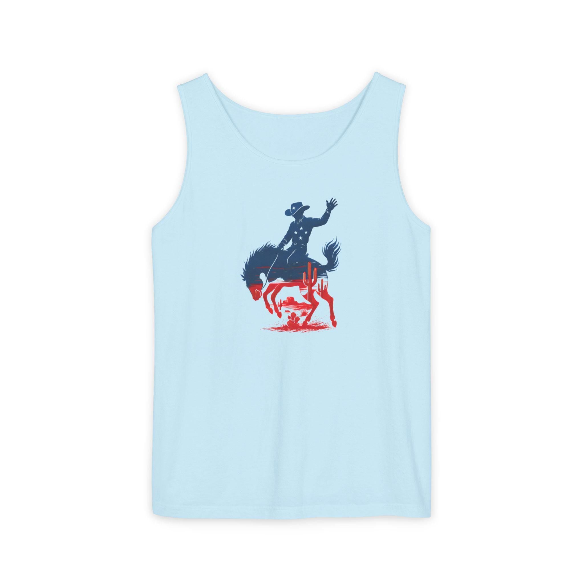 Patriotic Cowboy Tank Top, Bucking Horse 4th of July Shirt, Unisex Rodeo Tank, Country Western Summer Top, USA Tank