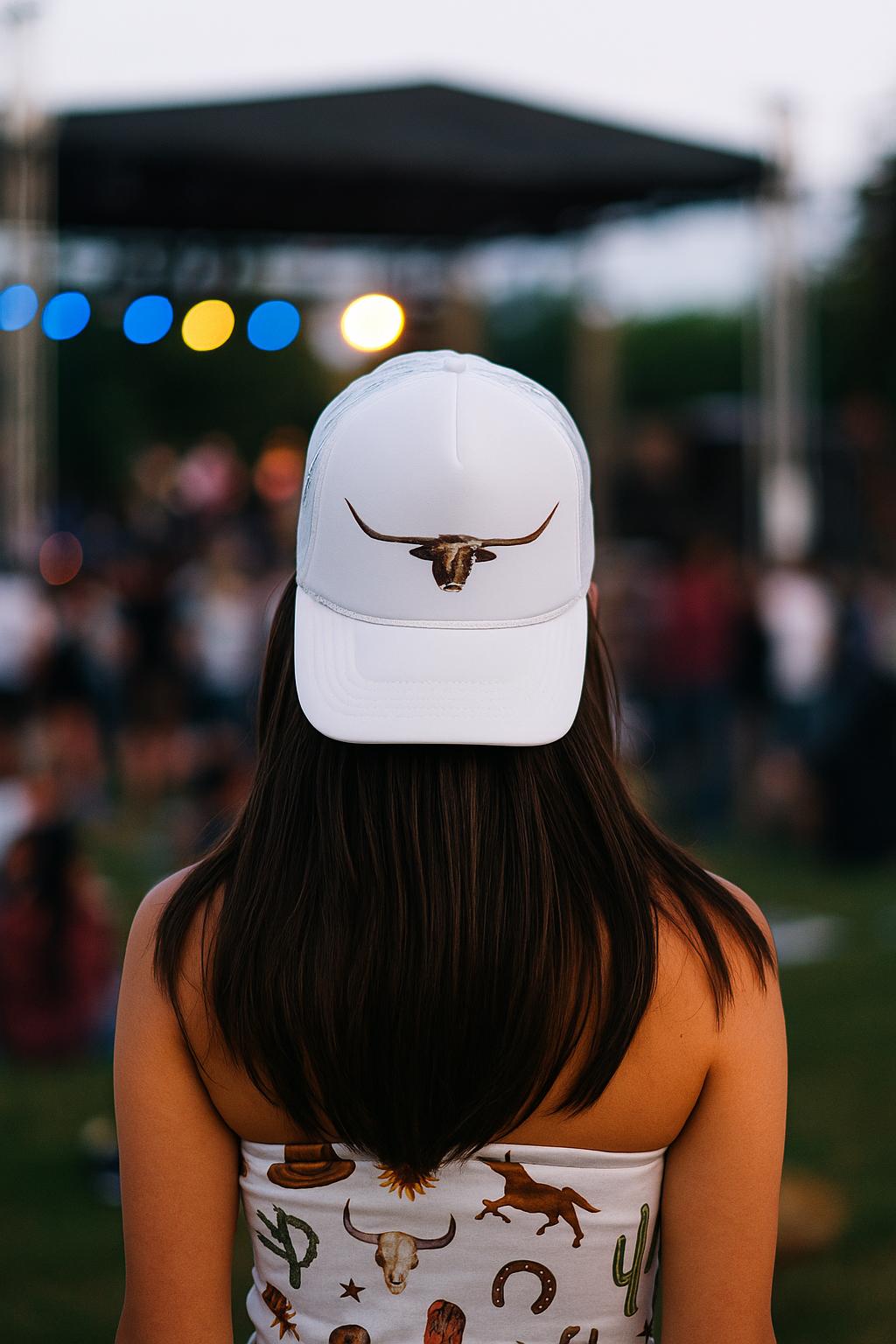 Watercolor Longhorn Foam Trucker Hat, Western Cowgirl Style, Embroidered Steer Cap -Razels