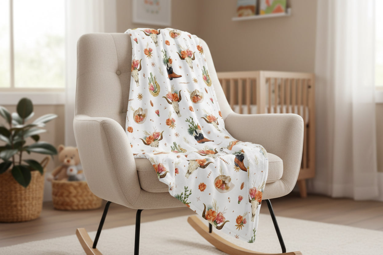 Personalized Southwestern Floral Baby Blanket: Boho Cowgirl Nursery Decor
