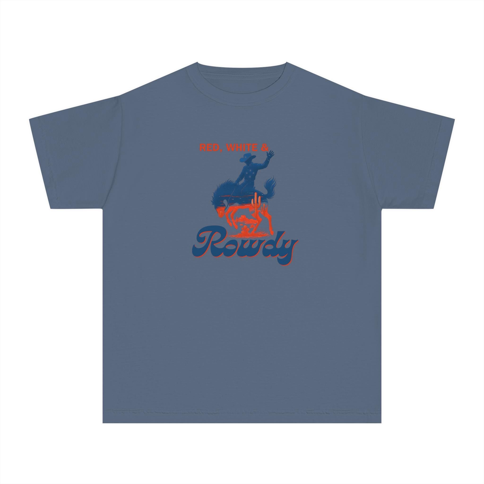 Kids Red, White & Rowdy Tee, Youth 4th of July Cowboy Shirt, Patriotic Bucking Horse T-Shirt, Western Rodeo Summer Outfit
